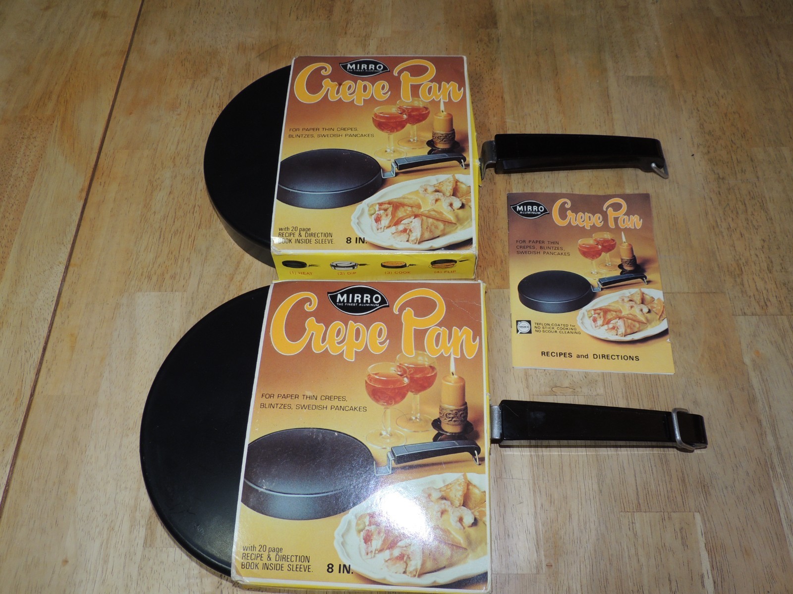 (2) Vintage Mirro Crepe Pan Maker 8″ w/Recipe & Direction Booklet Teflon Coated