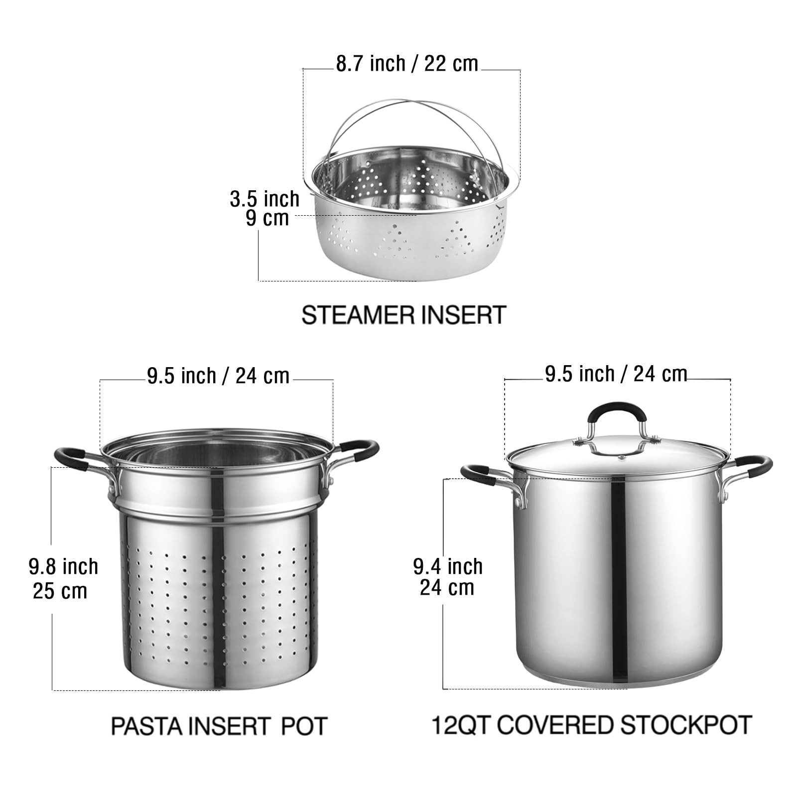 Cook N Home Basics 12 Quart Pasta Pot with Strainer, 18/10 12 Quarts, Silver