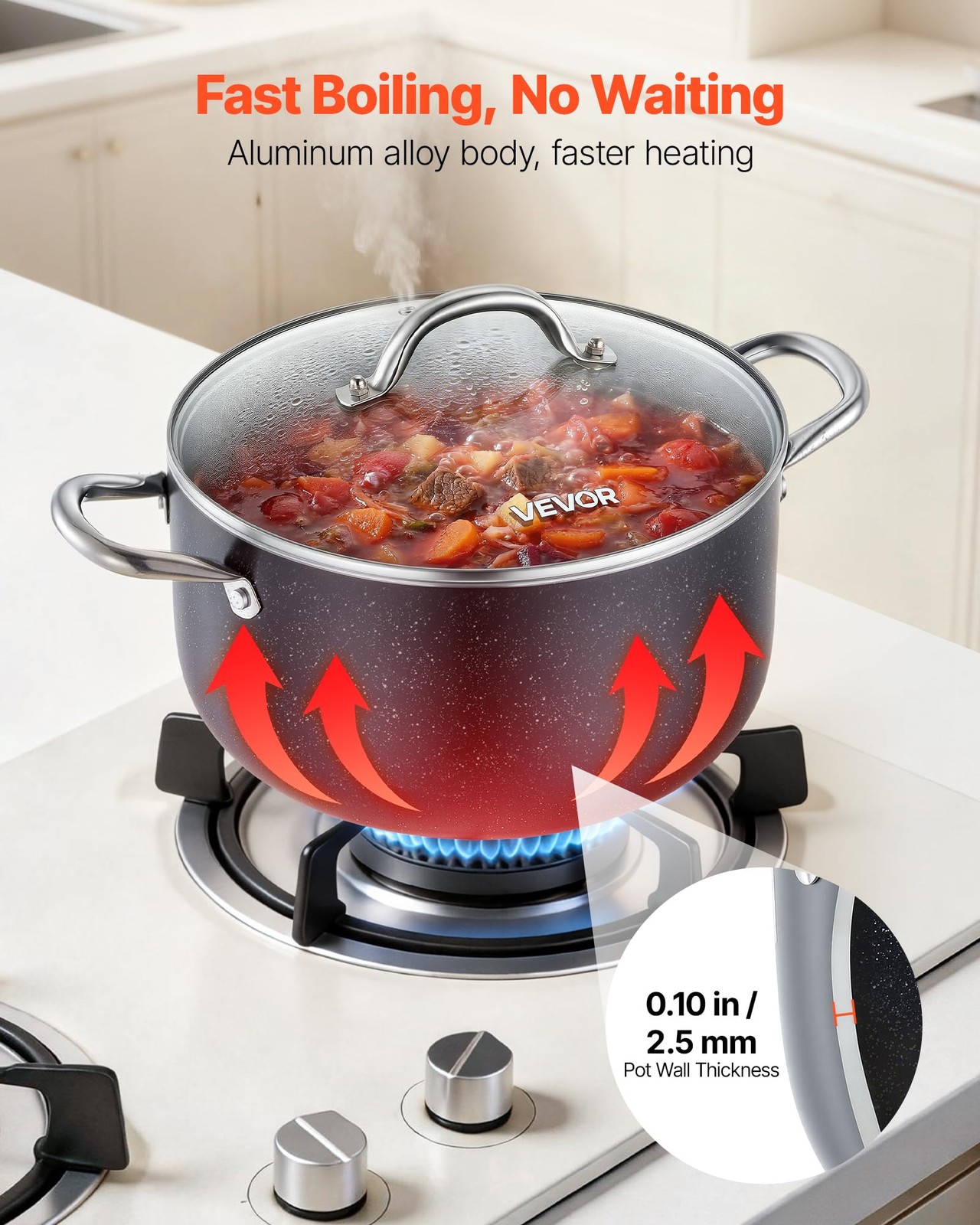 Vevor Aluminum Stock Pot 8-Quart Nonstick Ceramic Coated Pot Glass Lid