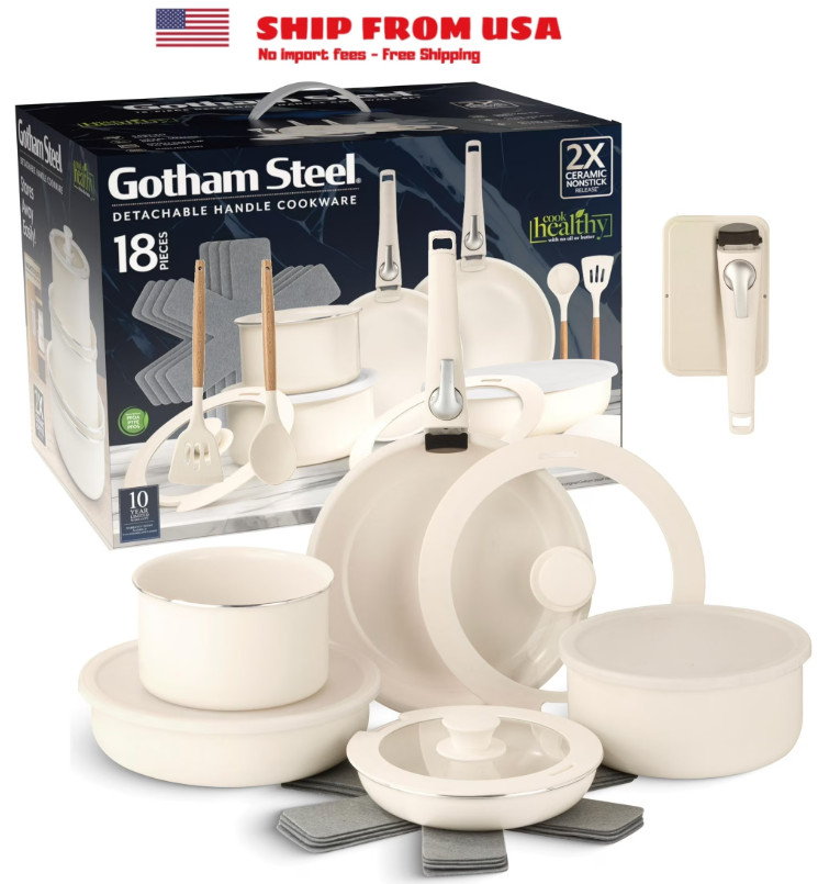 Gotham Steel Nonstick Pots and Pans 18 Piece Ceramic Induction Cookware Kitchen