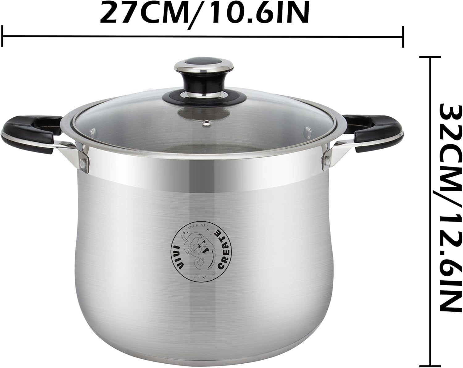 Olla Acero Inoxidable 22.5 Tapa Vidrio Inducción Trabajo Pesado