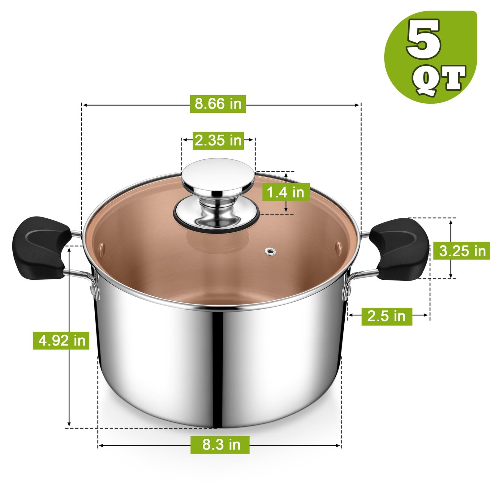 5 Quart 3-Ply Cooking Stock Pot with Lid, Stainless Steel Large Pot for Pasta…