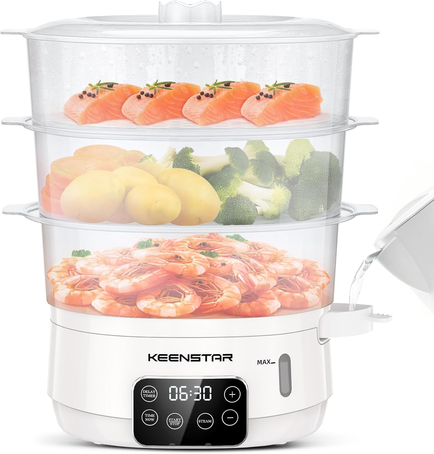 Electric Food Steamer, 13.7QT Vegetable Steamer with 3 Tiers Bpa-Free Baskets, D
