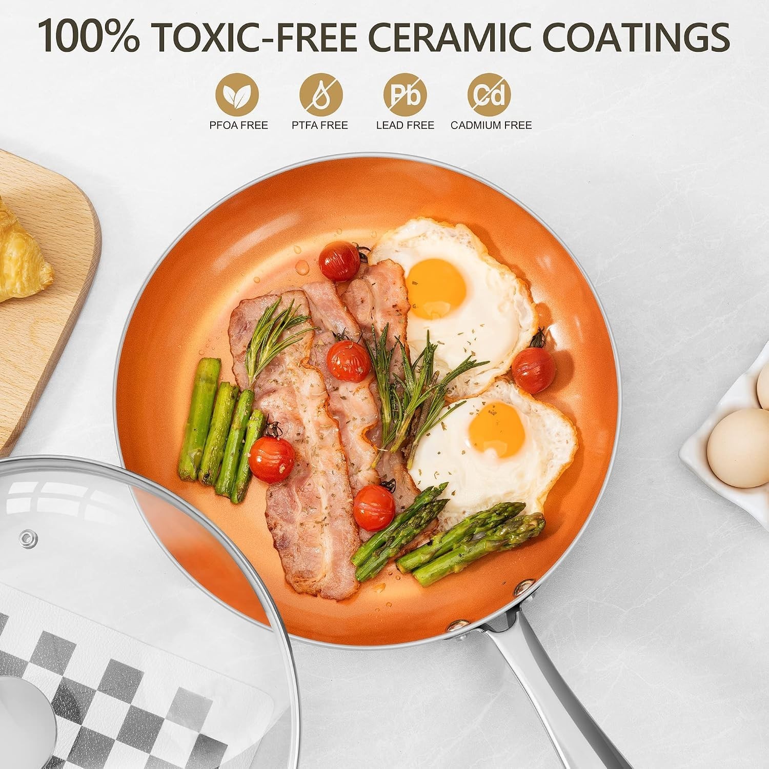 Elegant 8 Inch Nonstick Frying Pan with Lid – Ceramic & Titanium Coating