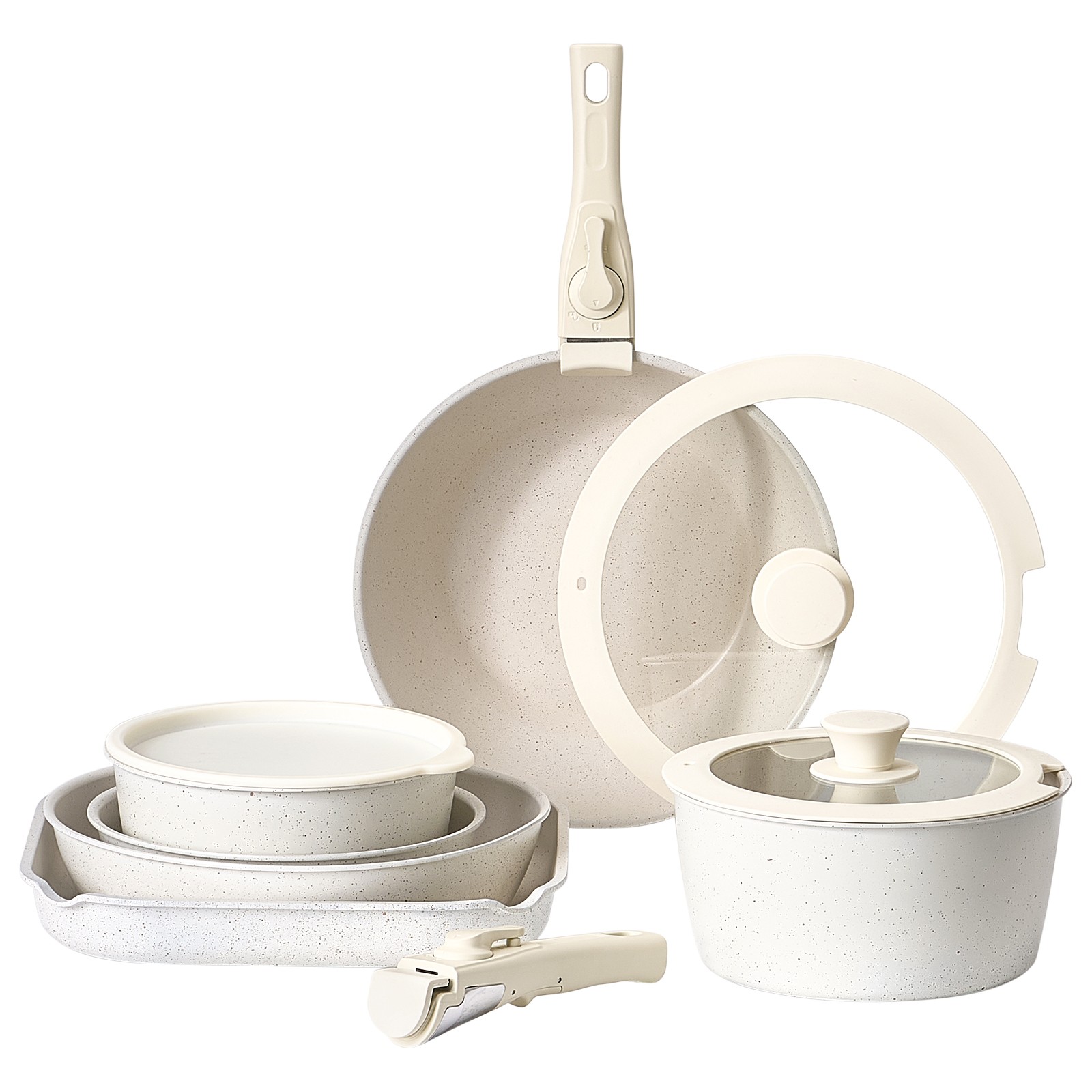 17 Pcs Pots and Pans Set Granite Nonstick Kitchen Cookware Sets Induction White