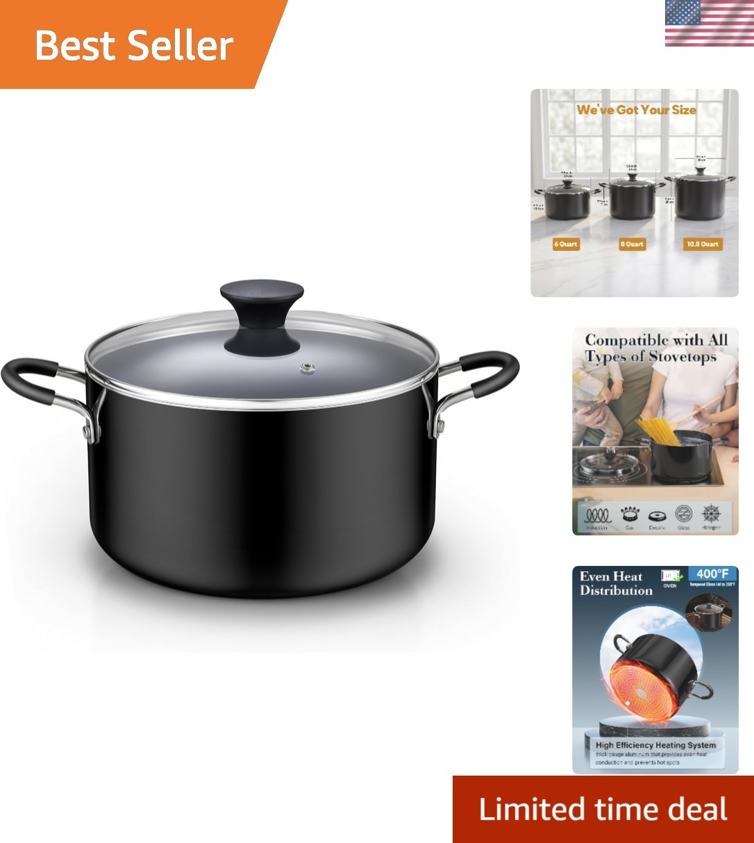 6 Quart Non Stick Stock Pot with Lid, Large Pots for Cooking | Nonstick Soup …