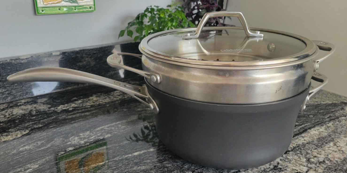 Calphalon Contemporary 4 1/2 Quart Nonstick Saucepan Pot W/ Steamer Insert Lid
