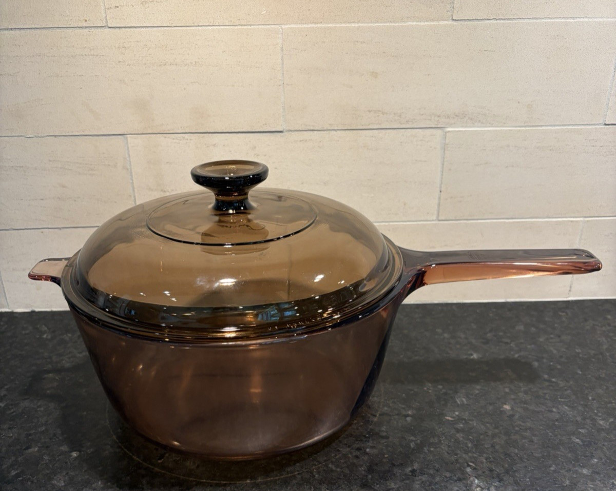 VTG Corning Ware USA Vision Amber Glass-2.5 L Saucepan With Pyrex Lid