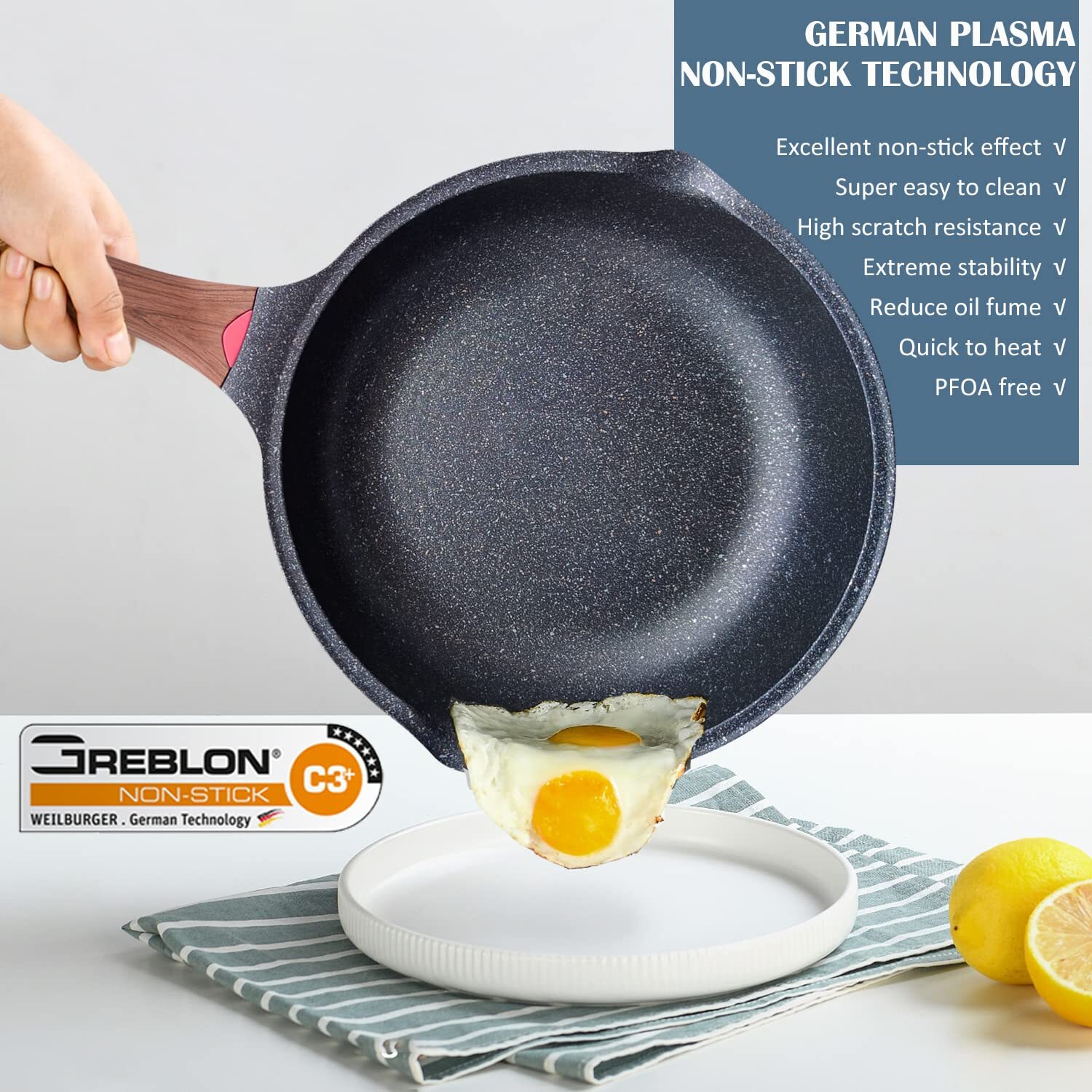 Vinchef Nonstick Deep Frying Pan Skillet with Lid 11in/5Qt Saute Pan German 3…