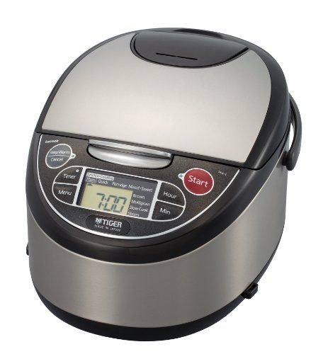 Tiger JAX-T10U-K 5.5-Cup Micom Rice Cooker with Food Steamer Slow Cook S/S Black