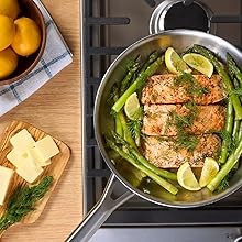 Classic Stainless Steel Cookware Set, 10-Piece, Impact-Bonded Aluminum Base,