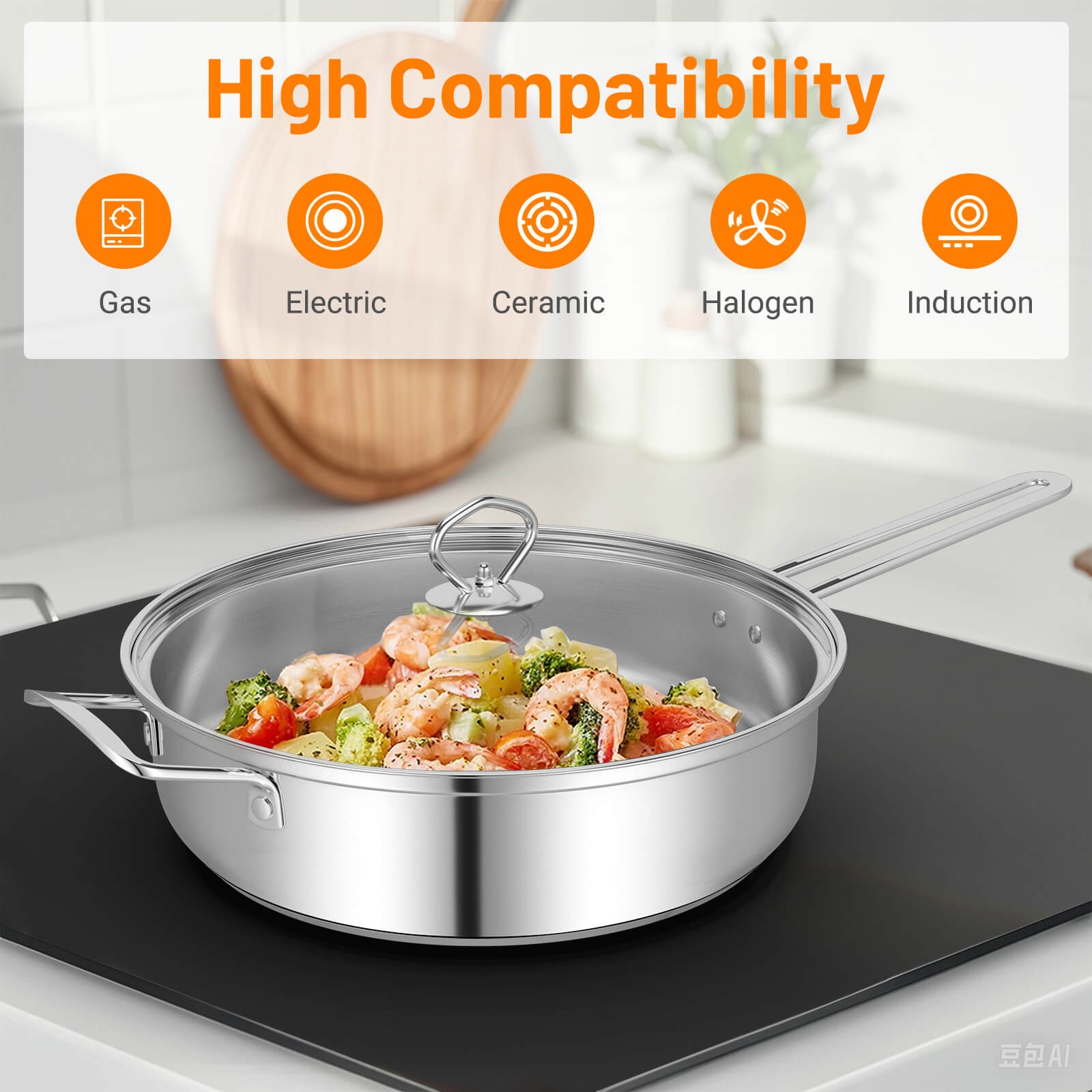 12 Piece Pots & Pans Set w/ Tempered Glass Lids Handles & 3-Ply Base 4 Stockpots