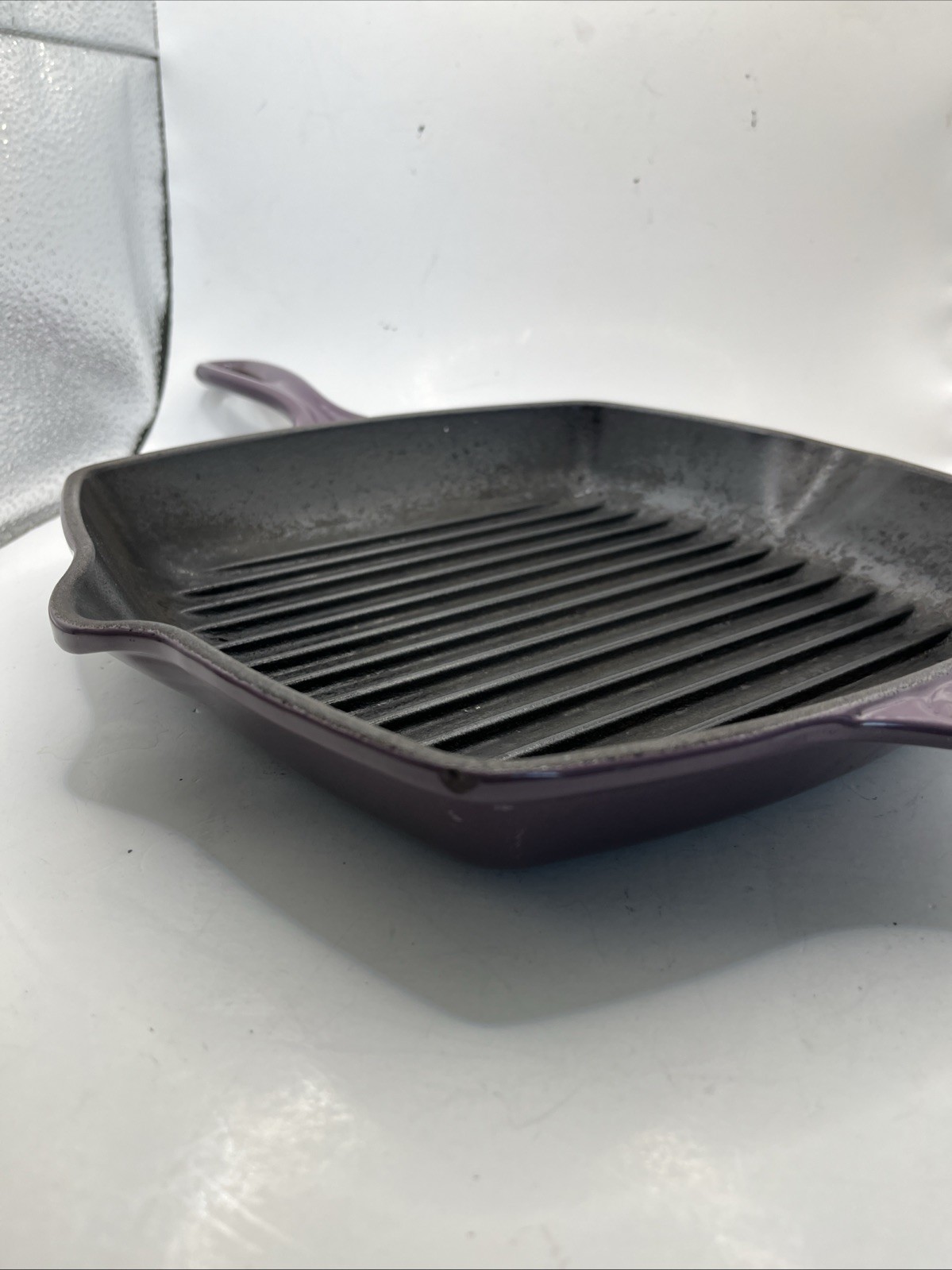 Le Creuset Signature Cast Iron Violet Purple Square Skillet Grill Pan Used