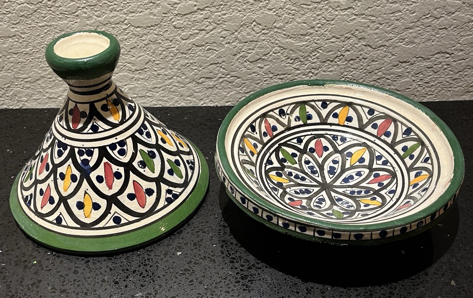 Vintage Hand Made Hand Painted 8” Moroccan Ceramic Tagine Tajine With Lid