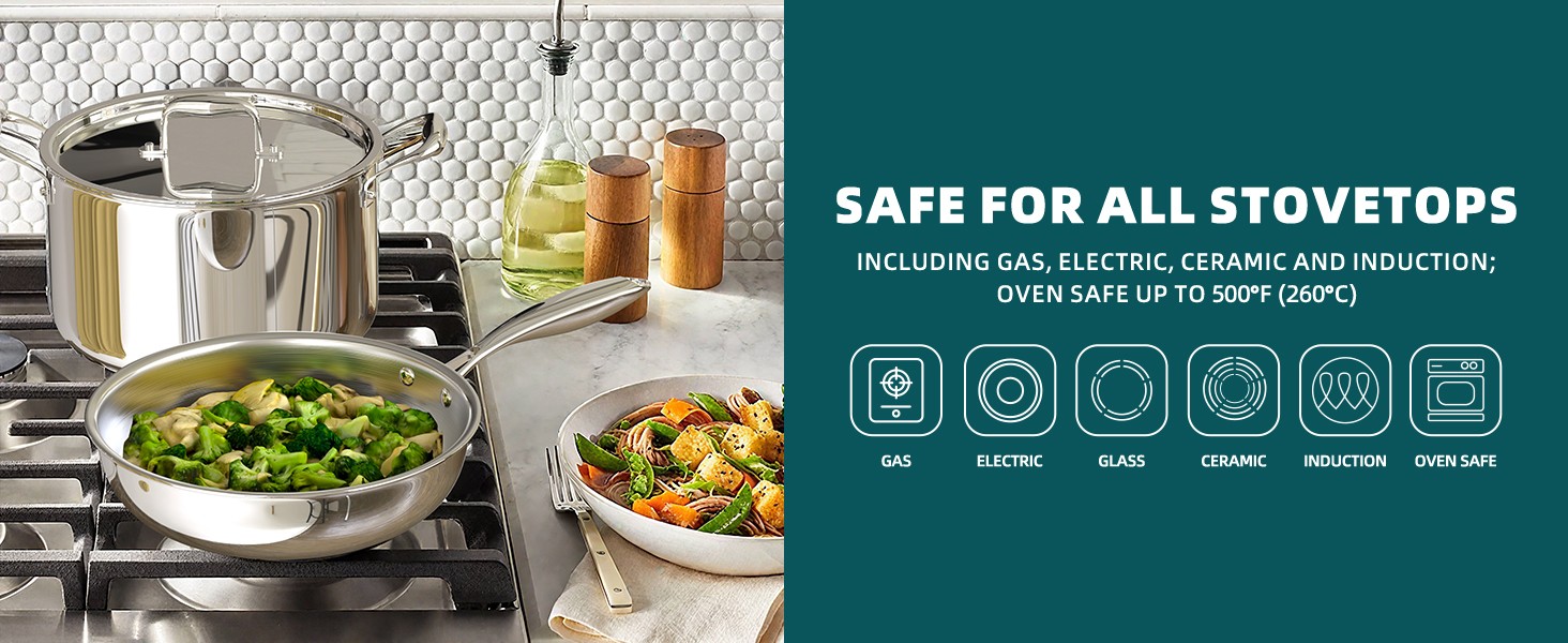 Stainless Steel Cookware Set, 5 Ply 14 Piece Stainless Steel Pot and Pan
