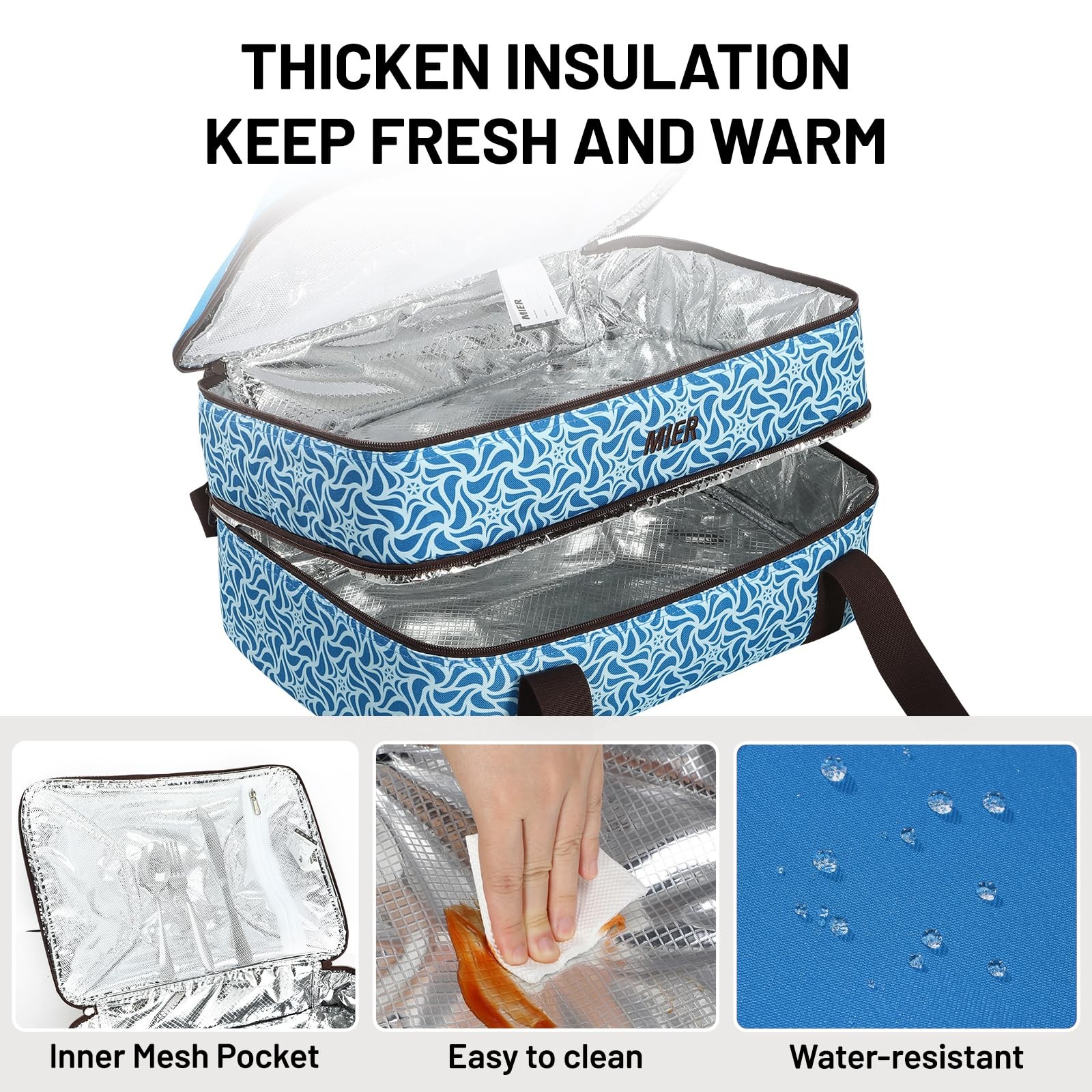 Mier Insulated Casserole Carrier Fits 9X13 Baking Dishes/Foil Pans Double Food
