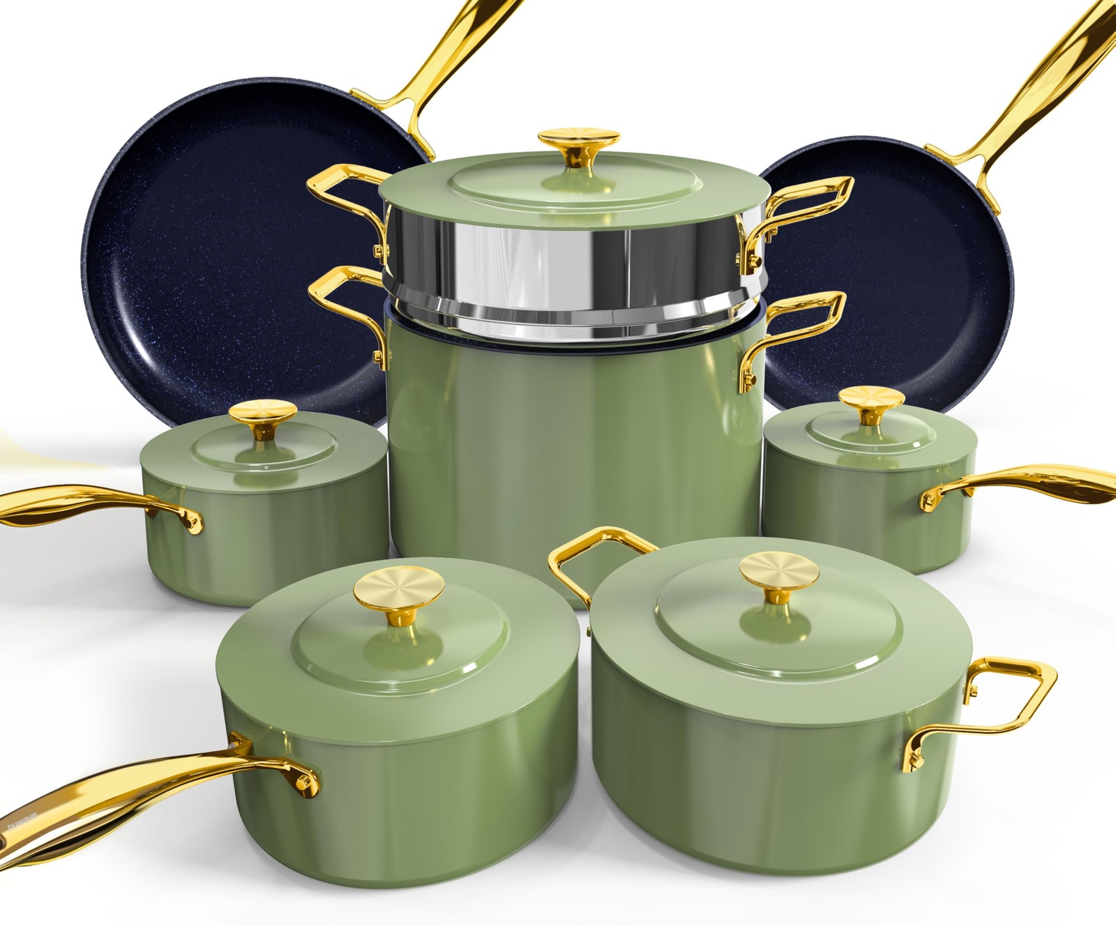 NUWAVE LUX LE 13-PC COOKWARE SET ELEGANT GOLD HANDLE DIAMOND INFUSED 31915CWT