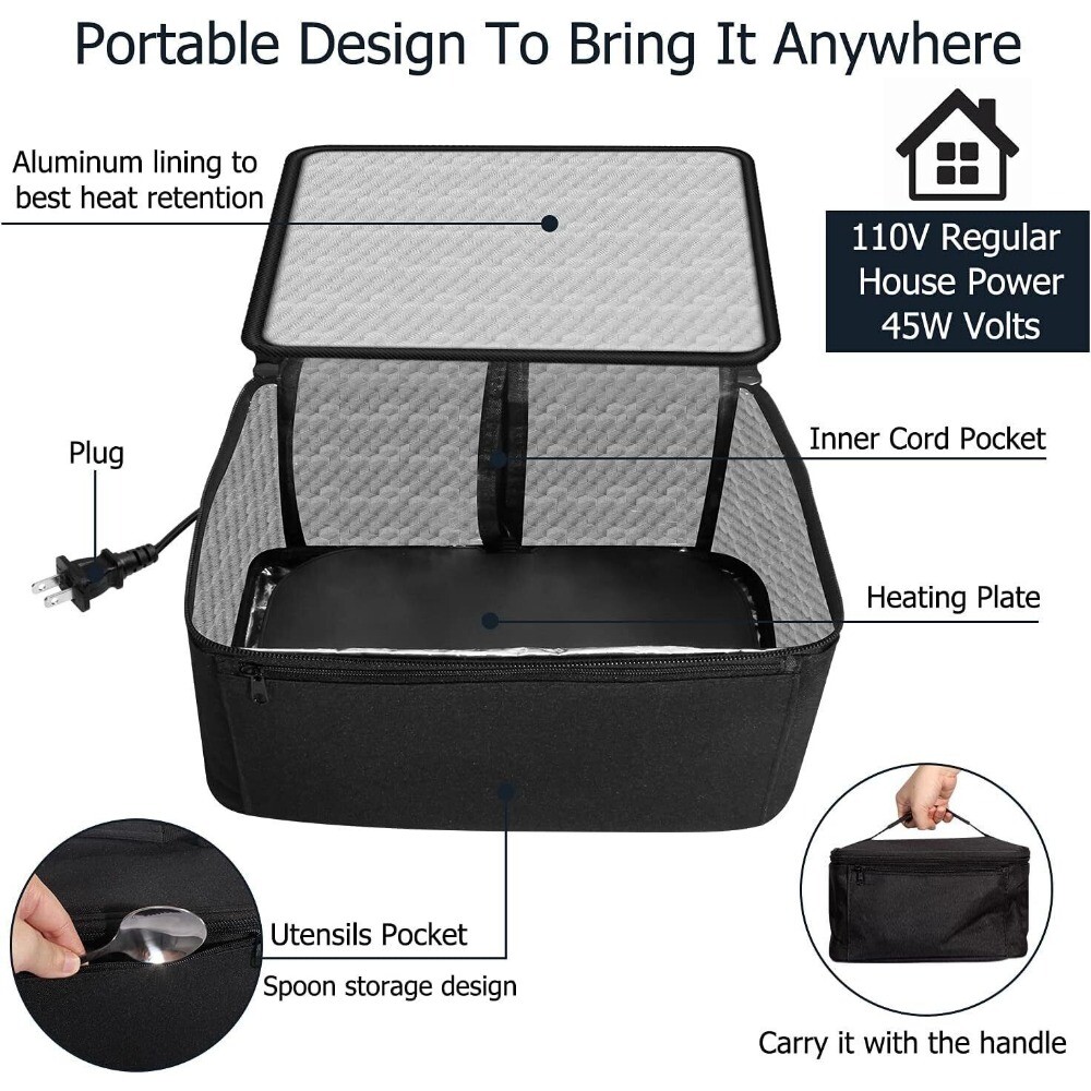 110V Lunch Bag Portable Electric Heating Lunch Box Office Mini Microwave Oven