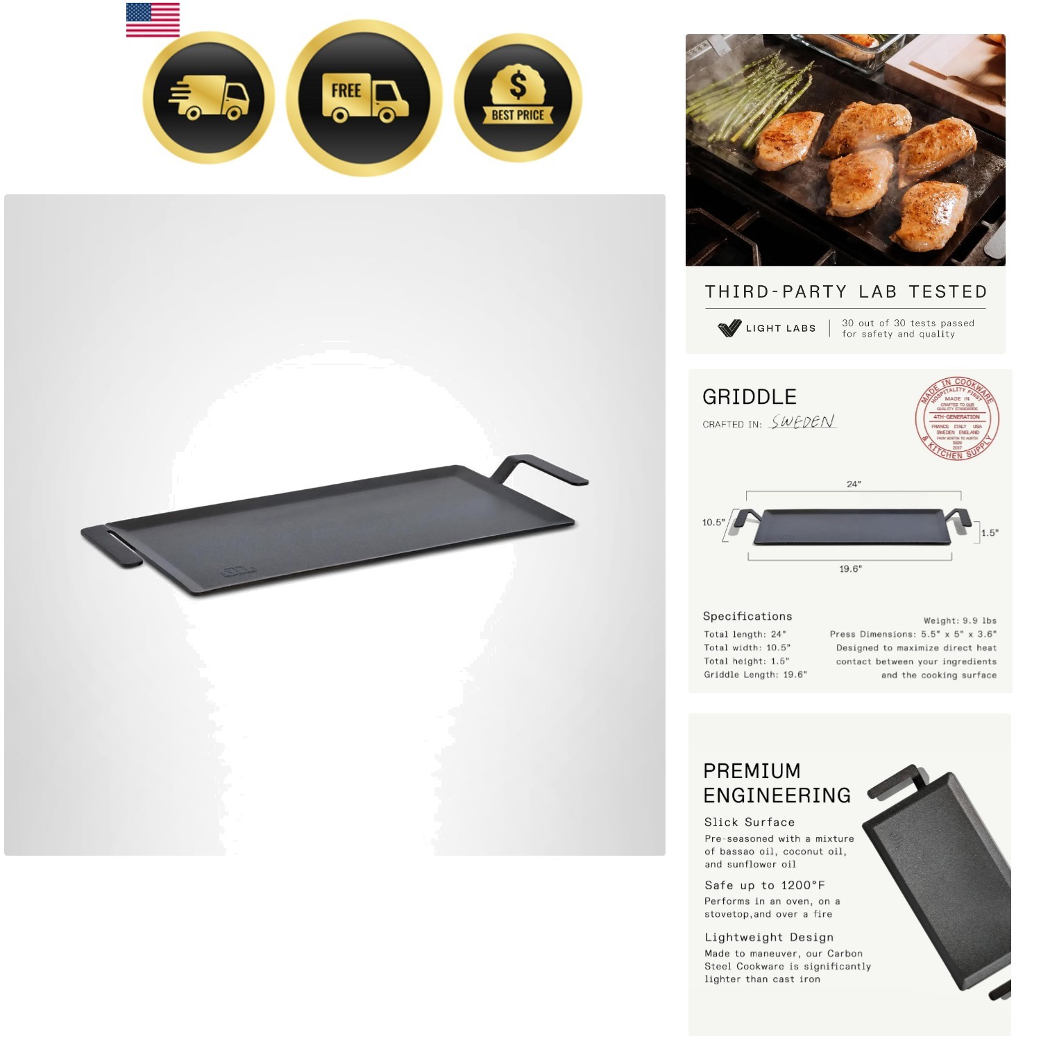 Cookware – Carbon Steel Griddle – Professional Cookware – Crafted in Sweden -…