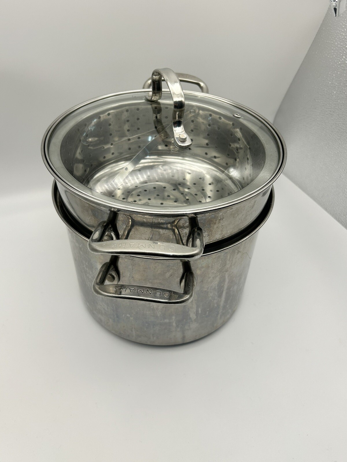 Denmark for Cooks Stainless Stock Pasta pot w/ Strainer steamer glass lid