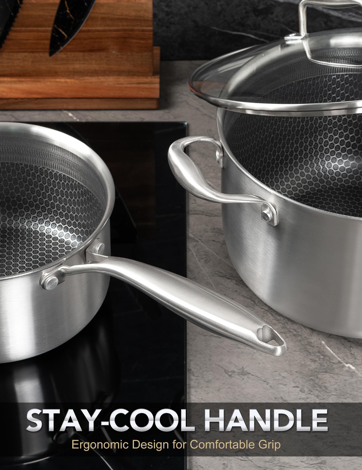 6 Pcs Tri-ply Stainless Steel Pot Set, 2QT & 3QT & 8QT Pot with Lids, Nonstic…