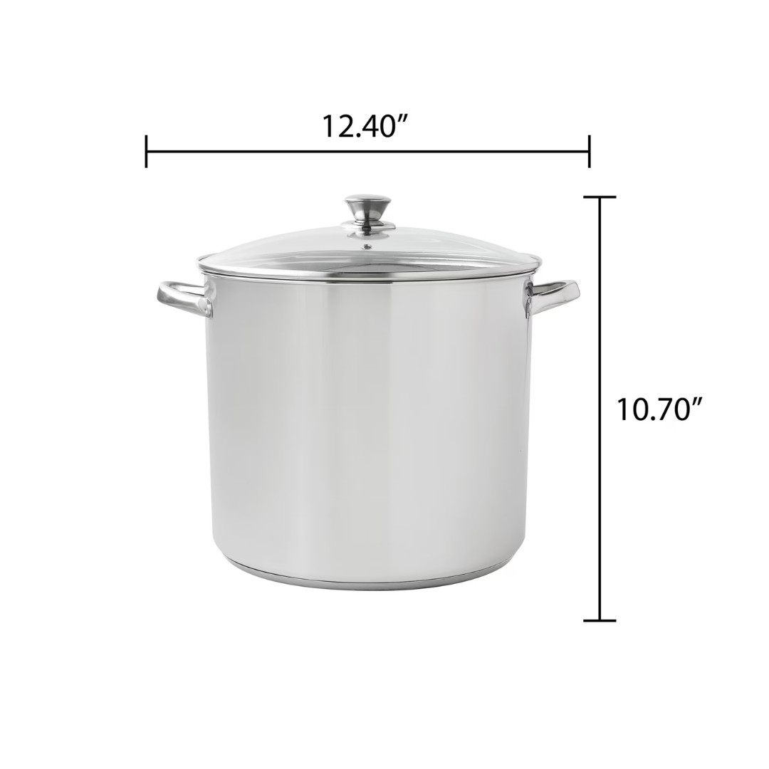 Mainstays 20 Qt Stainless Steel Stock Pot with Glass Lid | Induction Compatible