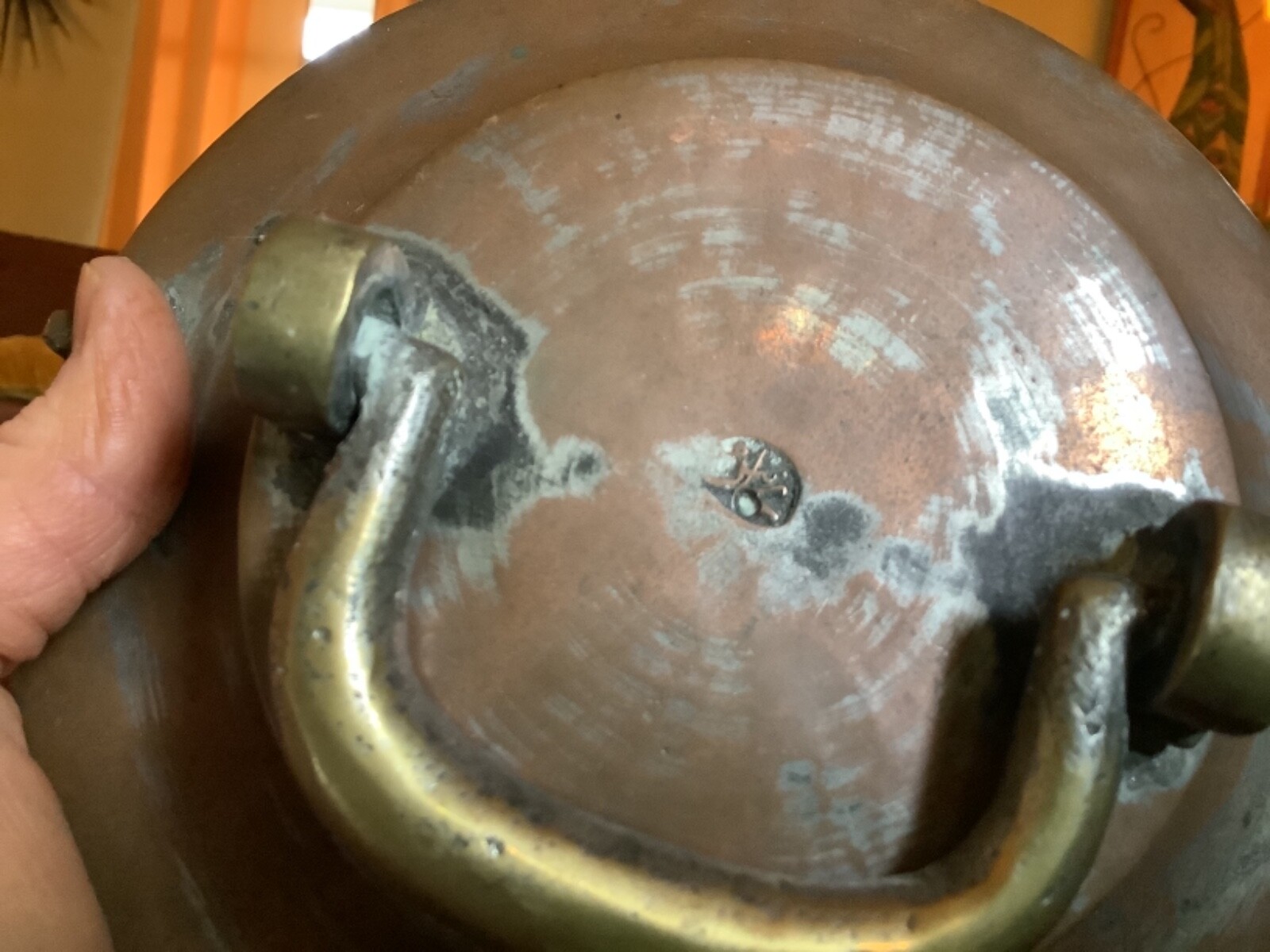 Vintage Copper pot pan Tin-Lined Brass Handle Lid Only
