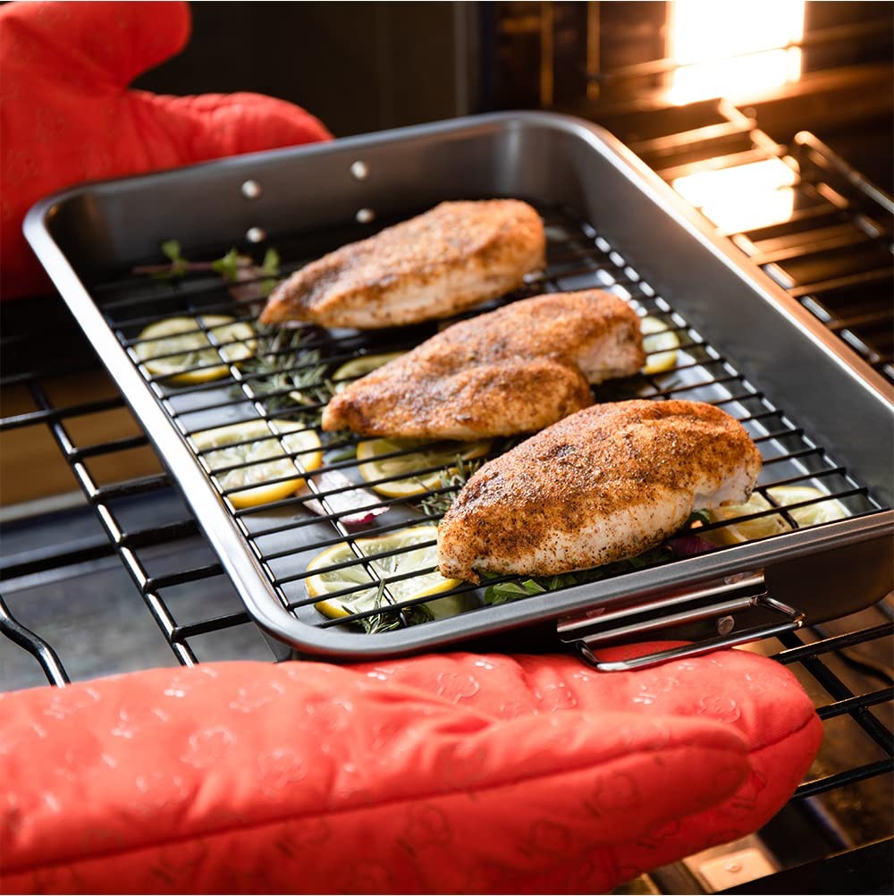 Nonstick Carbon Steel Large Roasting Pan with Rack, Turkey Roasting Pans for Ove