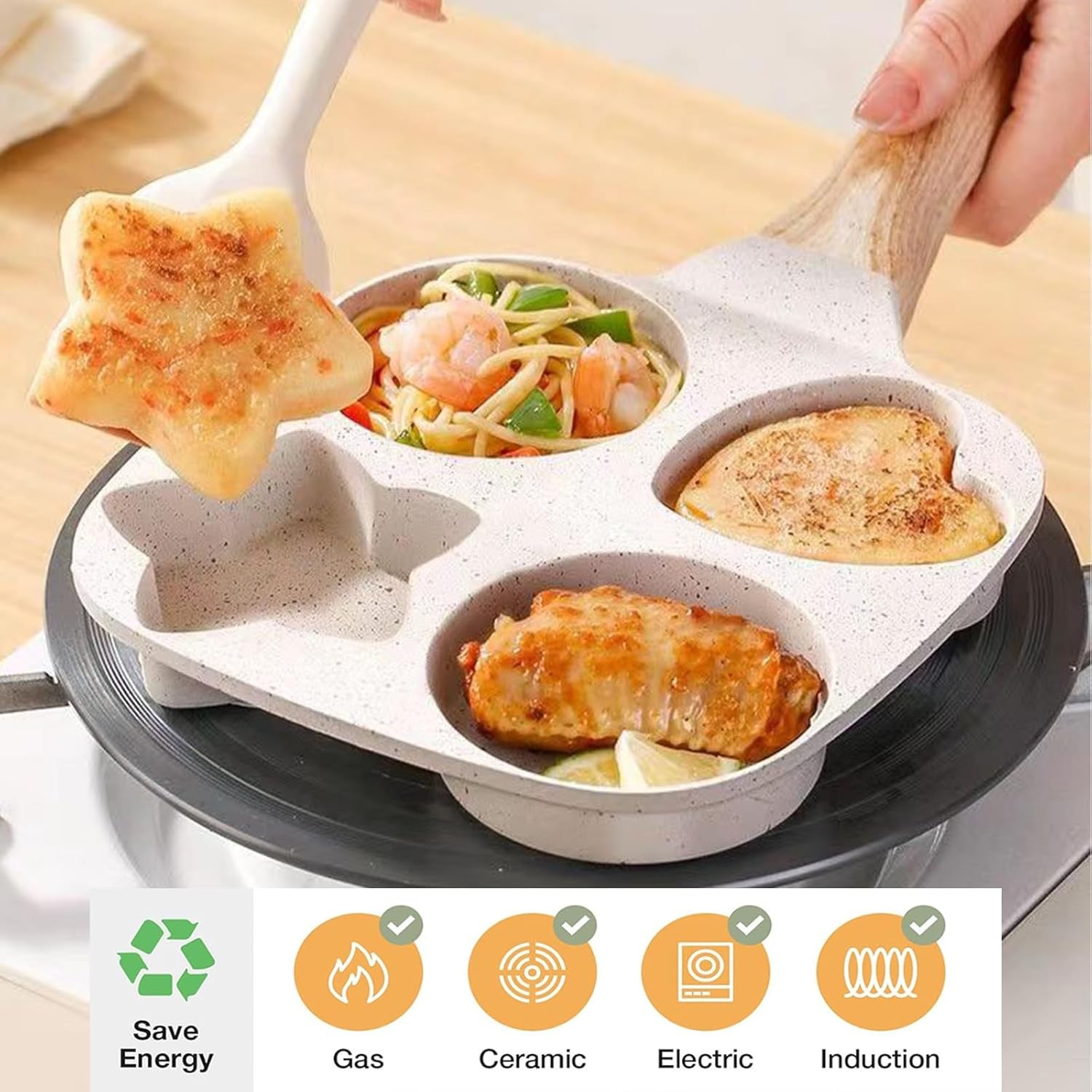 Pan with Anti-scald Handle, Breakfast Skillet for Eggs, Pancakes, Bacon (White)