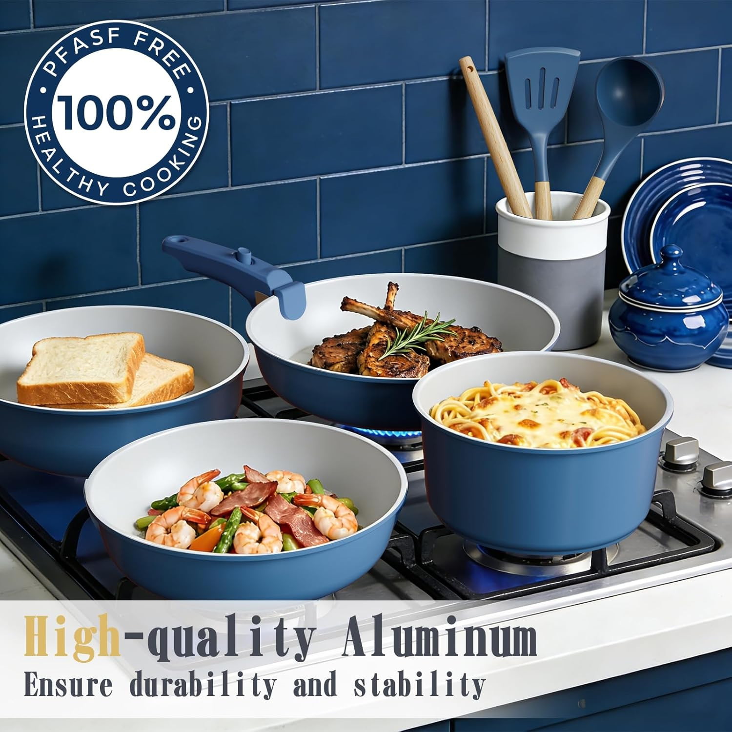 Umite Chef Pots and Pans Set Non Stick, 21 Pcs Ceramic Cookware Set with Detacha