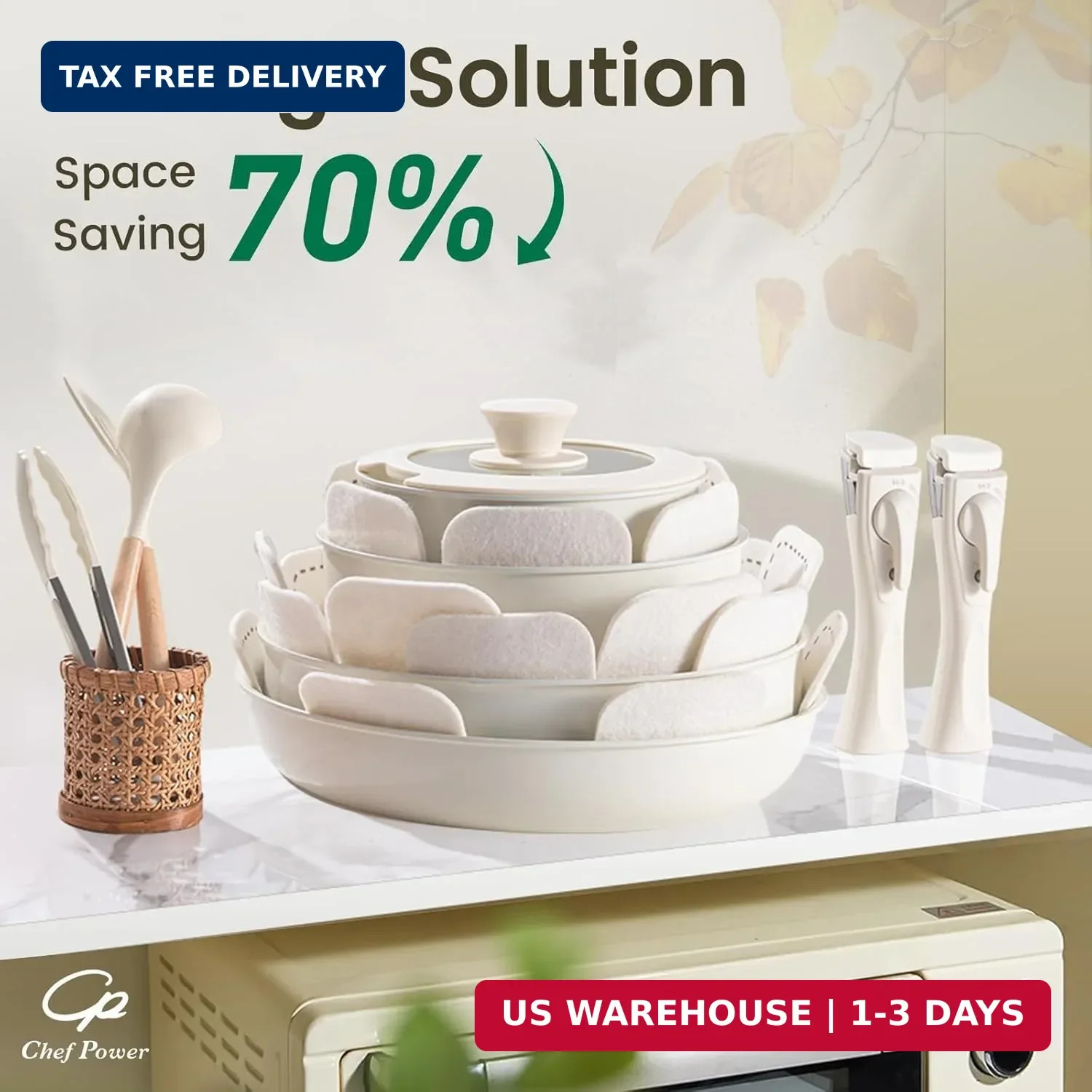 Chef Power Ceramic Cookware Set Non Toxic with Detachable Handles, Healthy Nonst