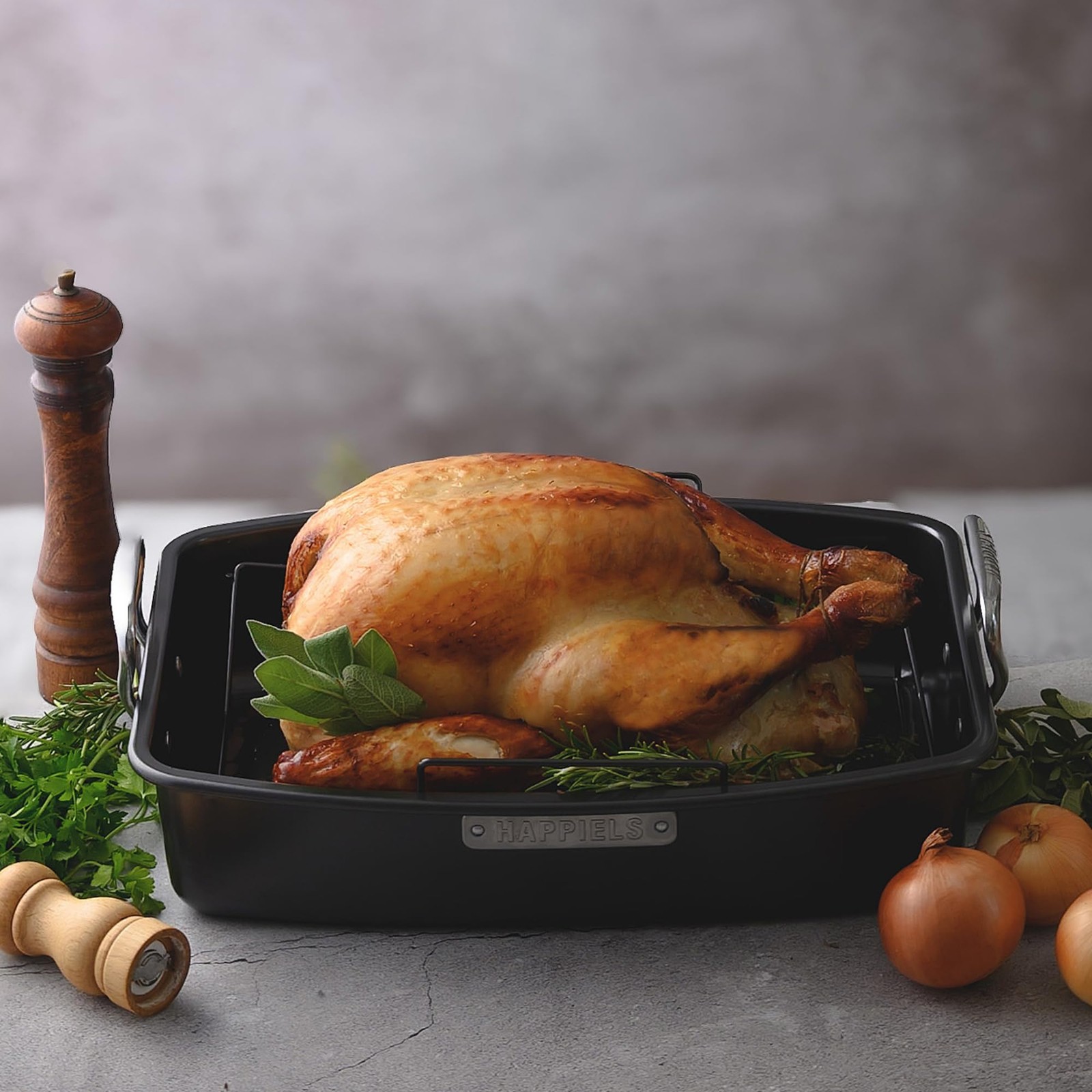 17 x 13 inch Roasting Pan with Rack, 2025 lb Large Turkey Roasting Pan for Ov…