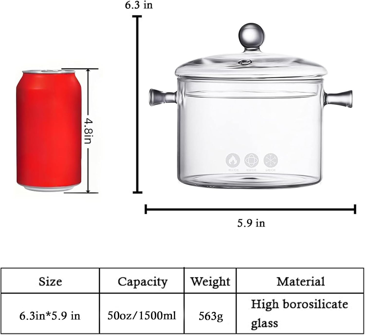 Clear Glass Simmer Pot for Stove Potpourri Cooking Saucepan with Cover Cookwa…