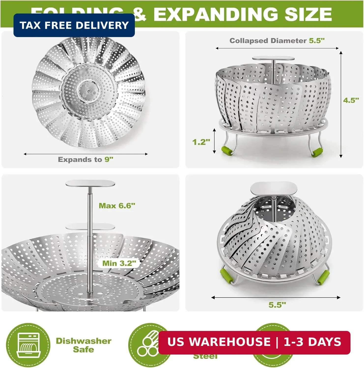 Pavsrmy Steamer Basket, 3rd Generation Stainless Steel Vegetable Steamer with Ex