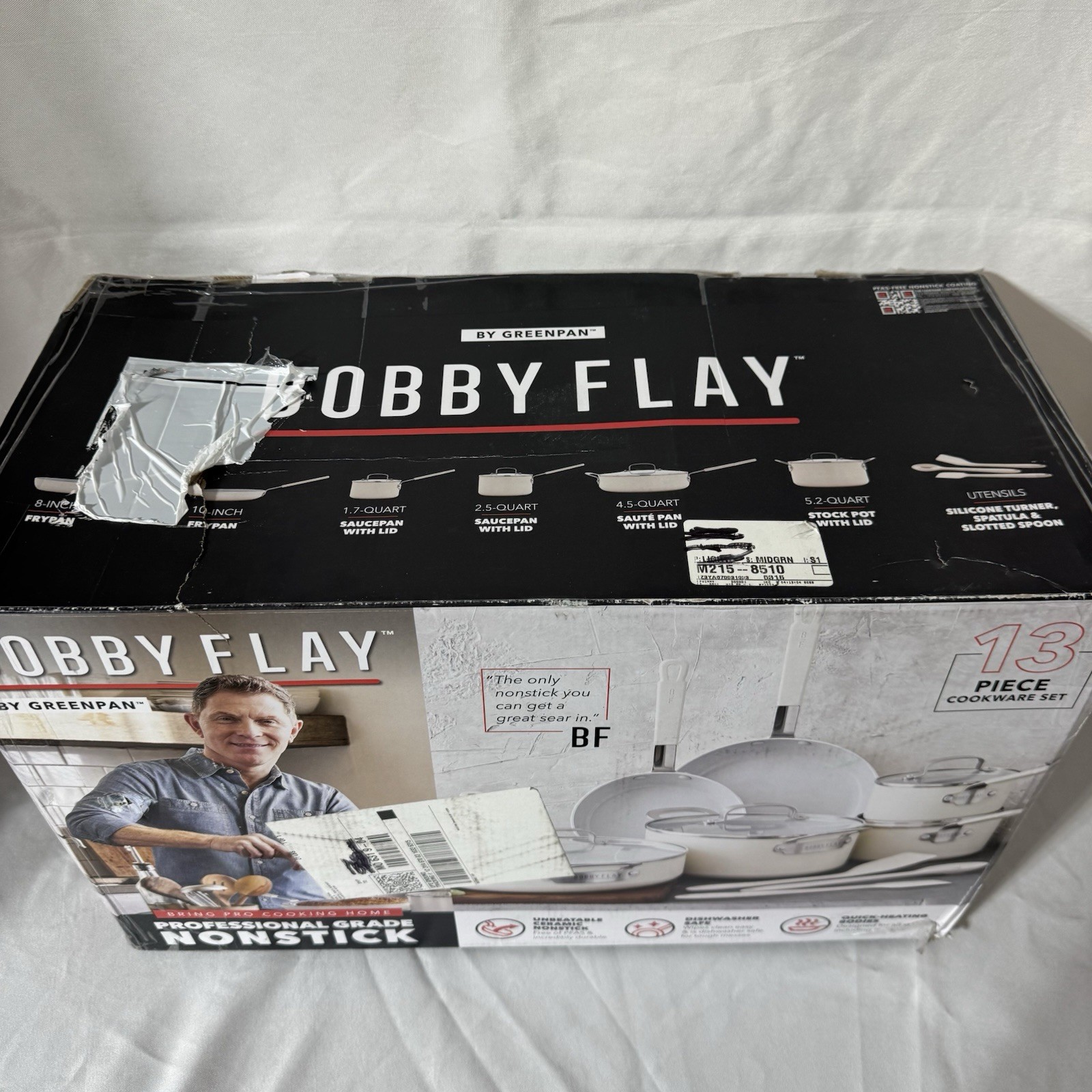 GreenPan Bobby Flay 13 Piece Nonstick Cookware Pans Set PFAS-Free Glass Lids NEW