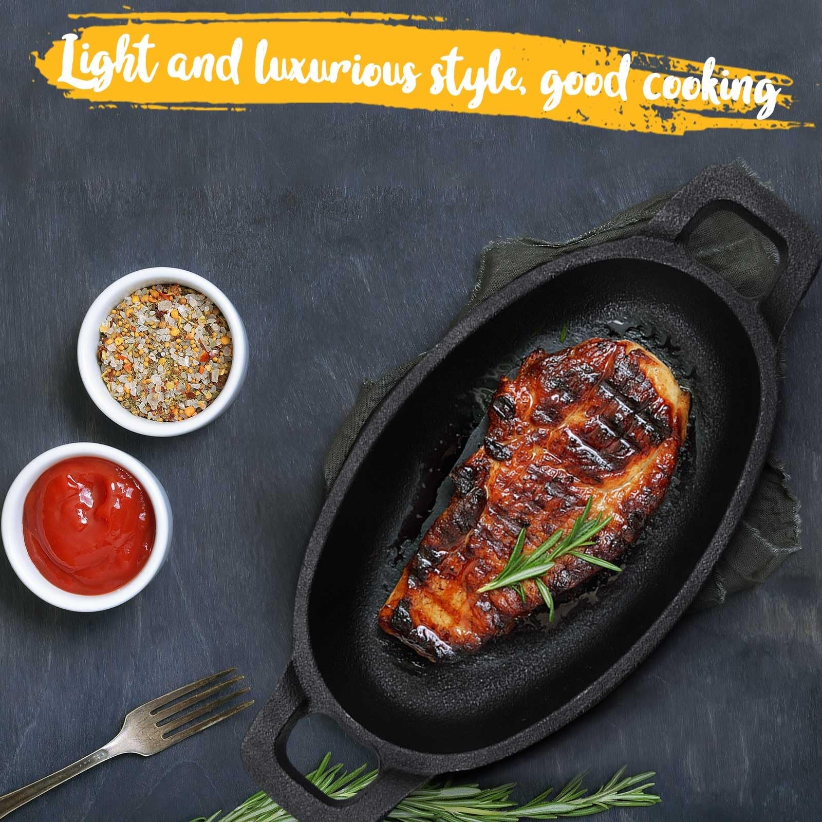 1 PCS Mini Cast Iron Skillet 6×3.8 Inch Oval Cookware 8 oz Single Serve Dish