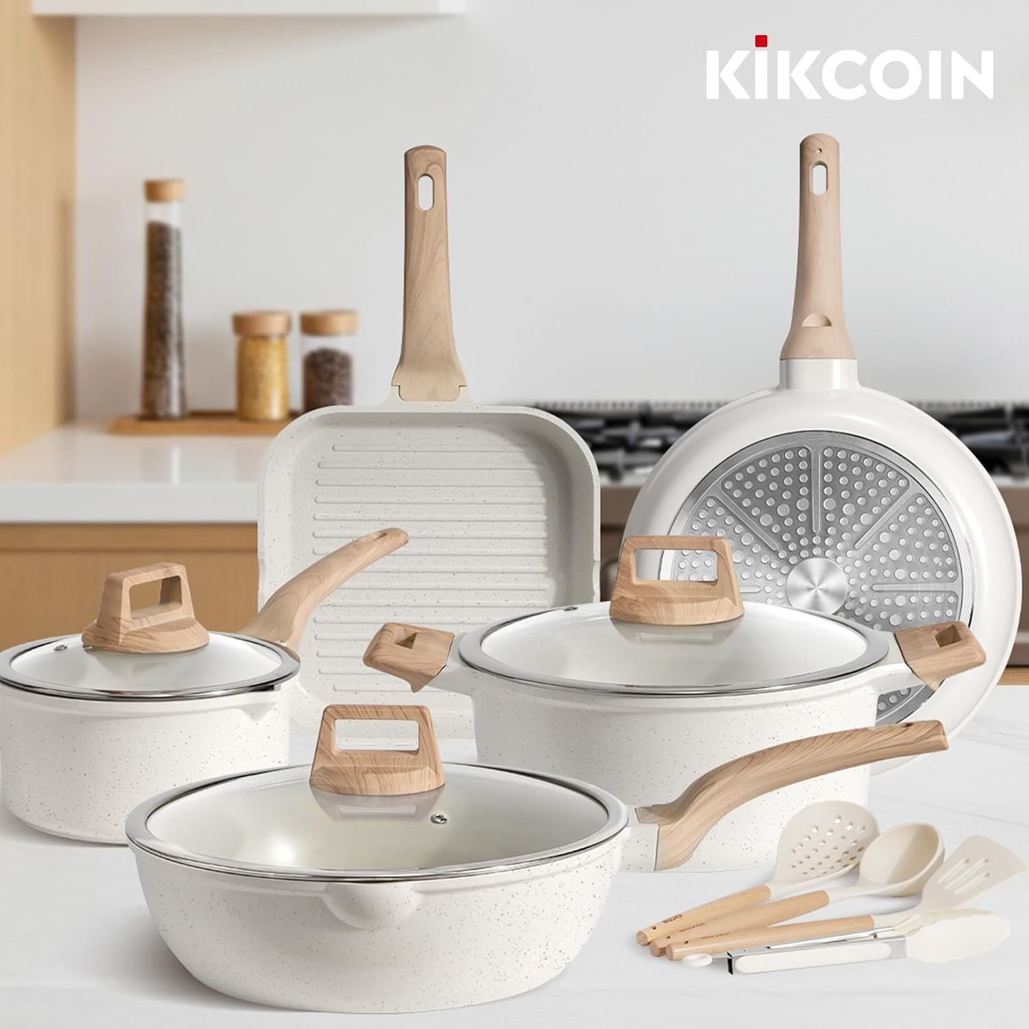 Ceramic Pots and Pans Set Nonstick Teflon Free Induction Cookware Kitchen