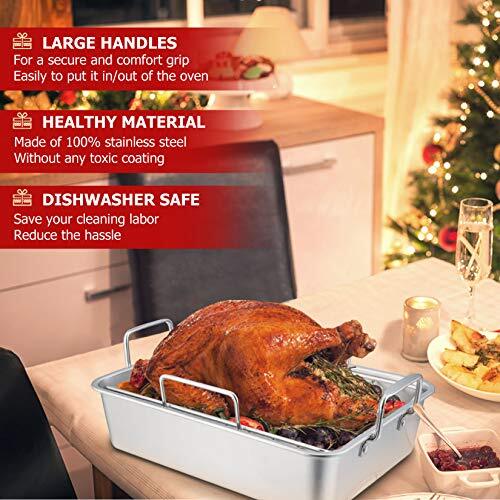 14 Inch Non-Stick Roasting Pan with Rack and Handles for Lasagna Chicken Roaster