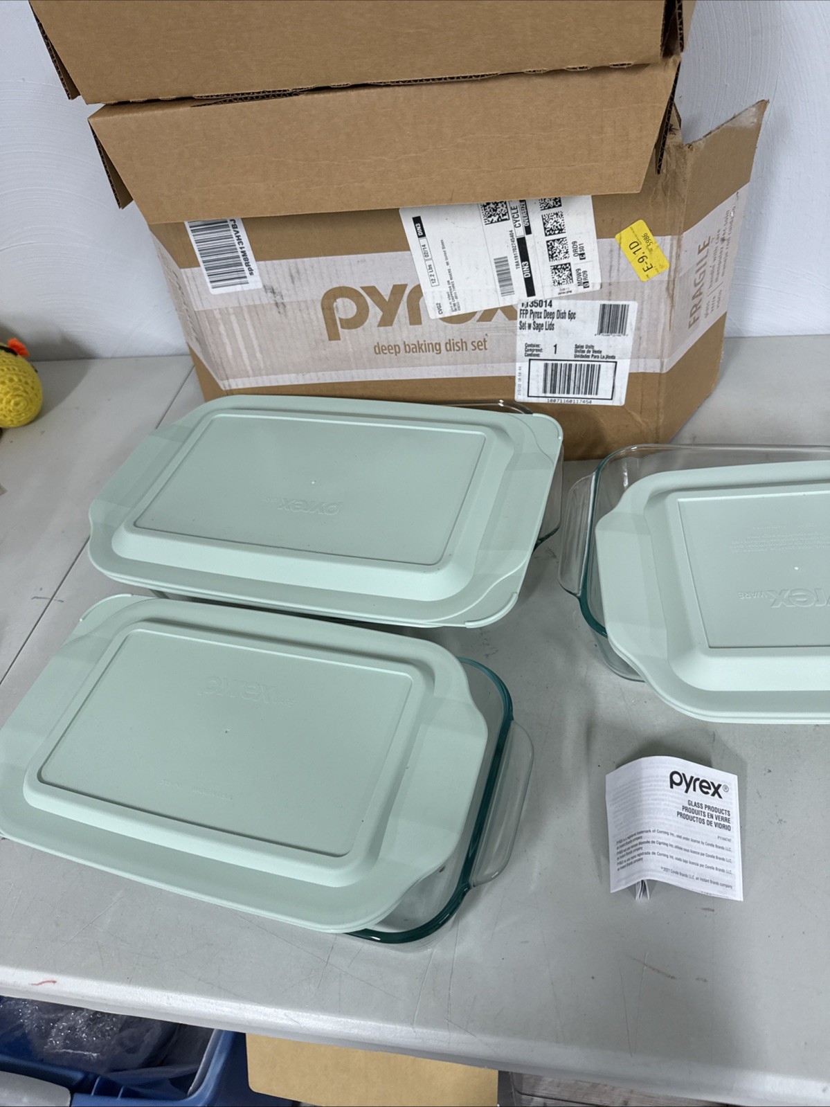 Pyrex Deep 6pc Glass Baking Dish Set (9″X13″, 7″X11″, 8″X8″) Bpa-Free Sage Lids