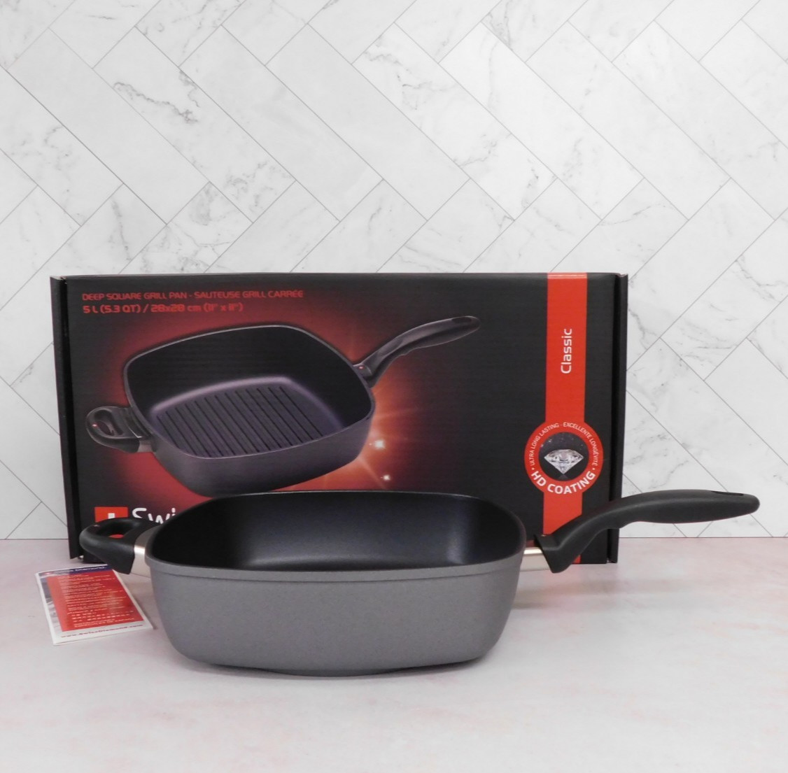 Swiss Diamond Classic Nonstick Deep Square Grill Pan, 11 Inch – NEW