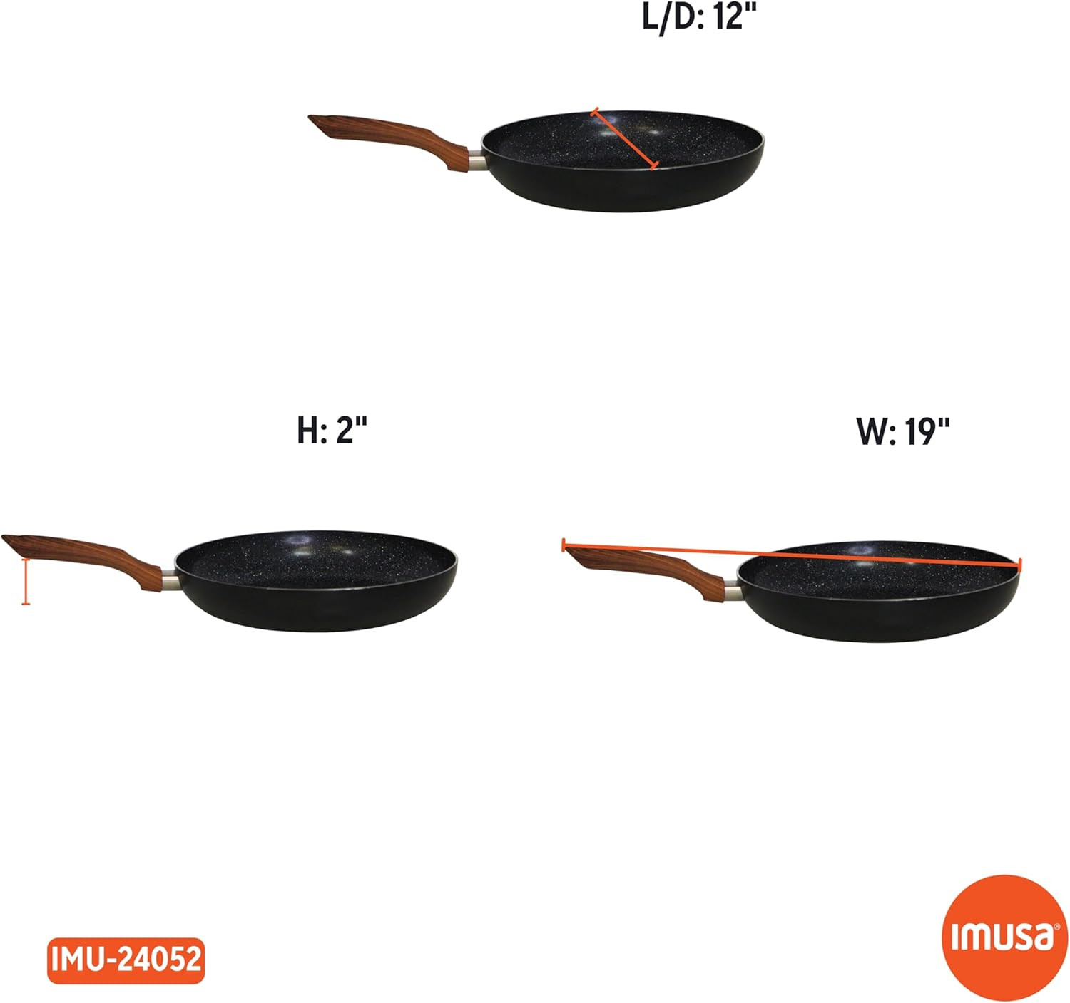 12-Inch Ceramic Nonstick Frying Pan – Black Speckled Aluminum Skillet with Wood-