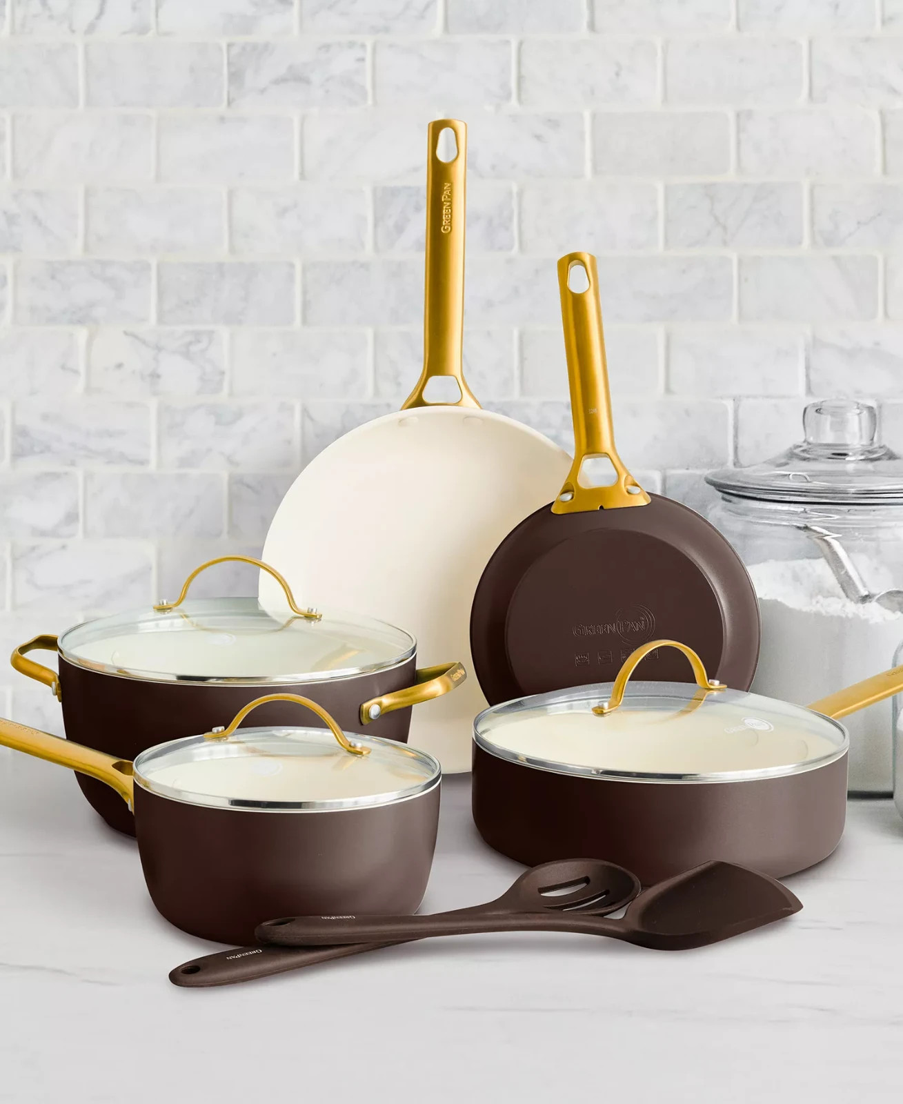 GreenPan 10pc Reserve Healthy Ceramic Nonstick Cookware Set Choc Brown NEW