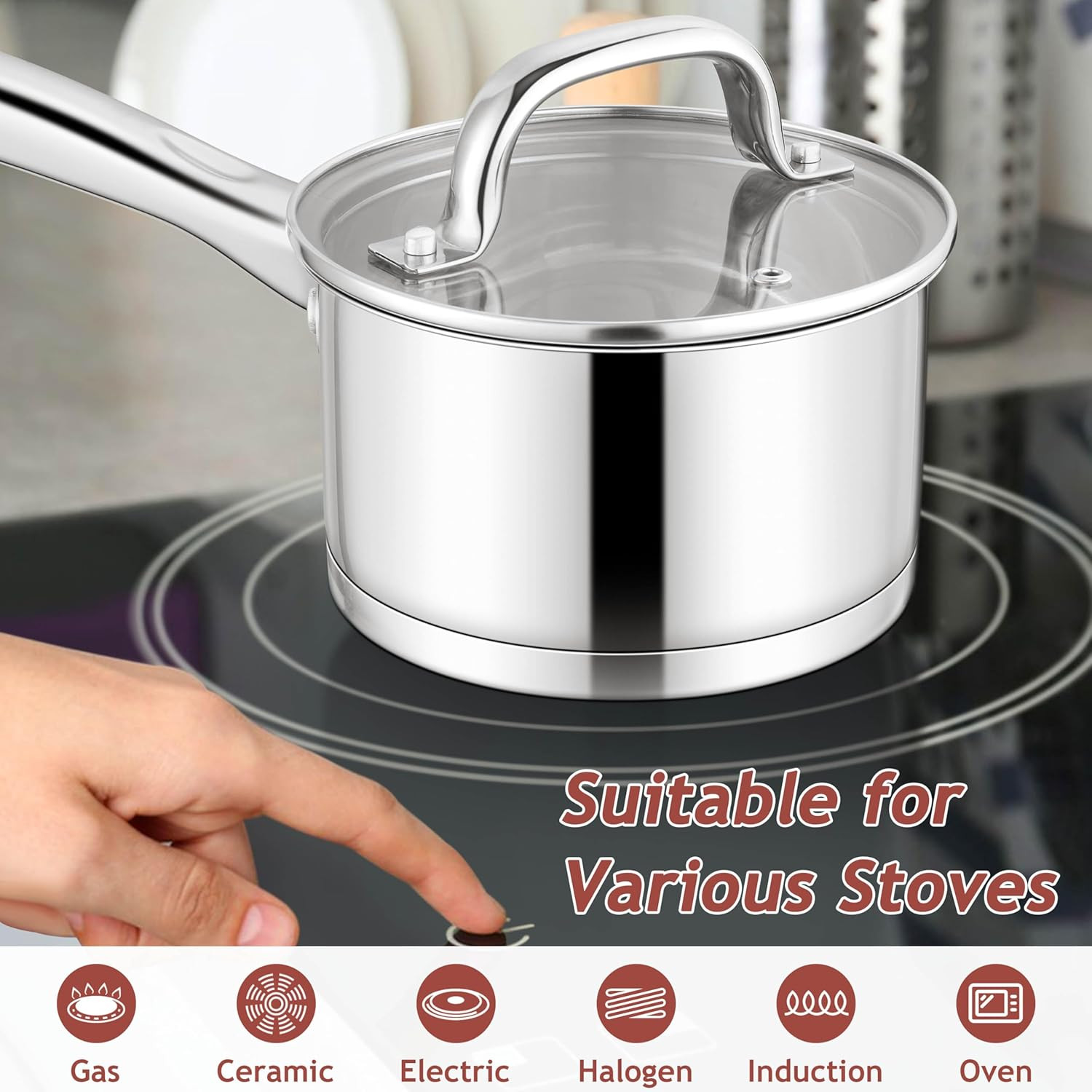 1 Quart Saucepan with Lid, Stainless Steel Small Sauce Pan Boiling Pot for Cooki