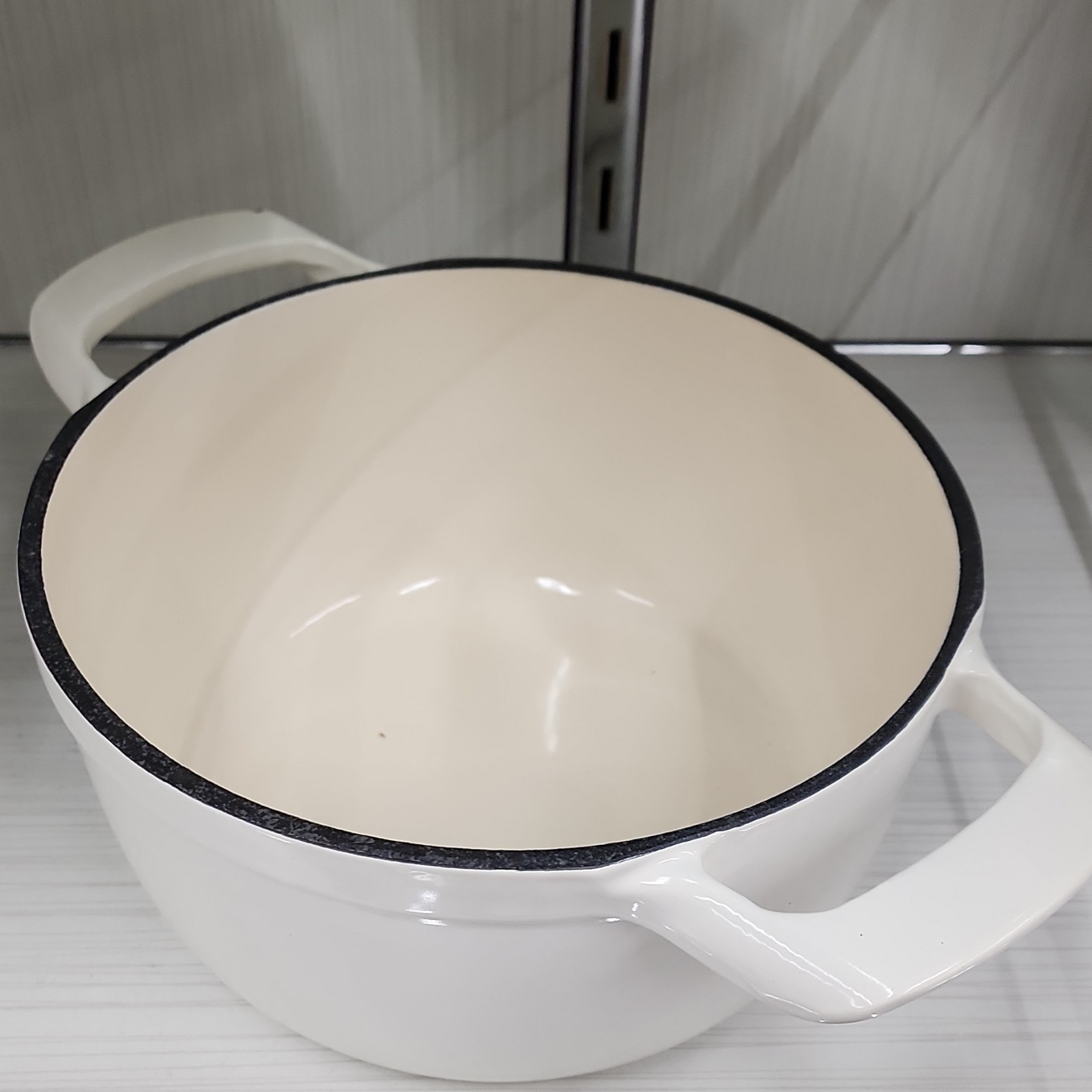 Tramontina White Enamel Cast Iron Casserole with Lid, Brass Knob, Double Handle