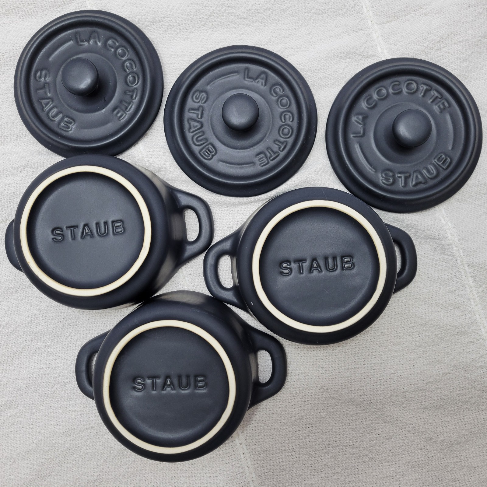 Staub Mini Round Cocotte Set of 3 Ceramic Round Black Matte Casserole 0.25 qt