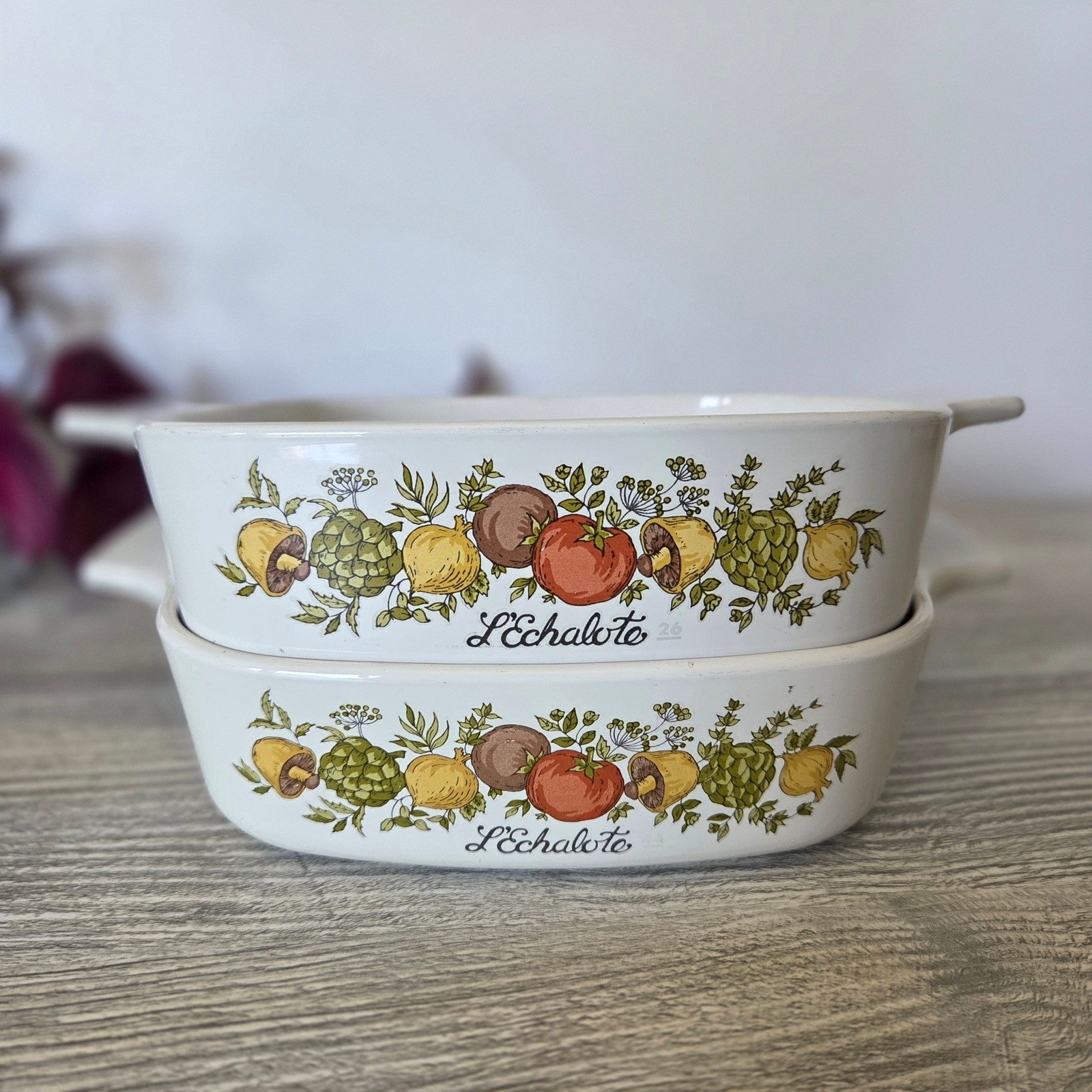 Corning Ware Casserole Dish White Spice of Life L’Echalote Vintage Set of 2 1 Qt