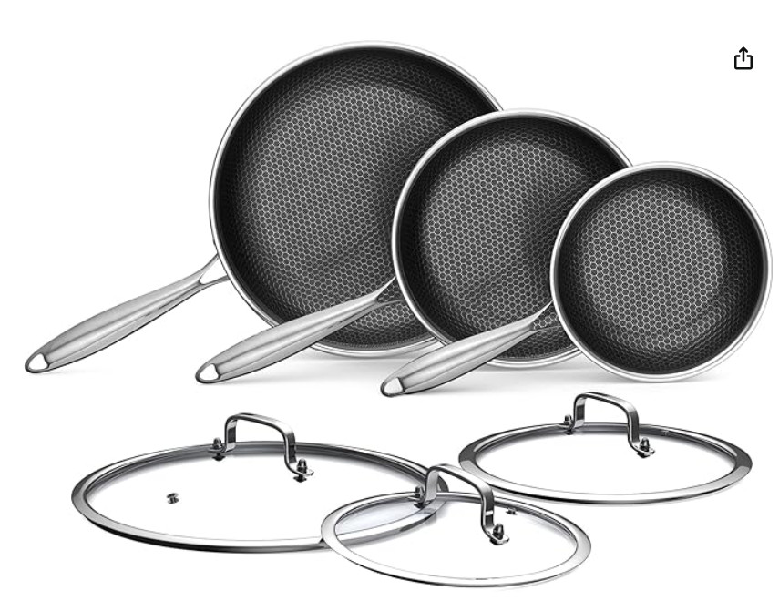 Bielmeier 8, 10, 12 Inch Nonstick Frying Pan with Tempered Glass Lid,6-Piece Set