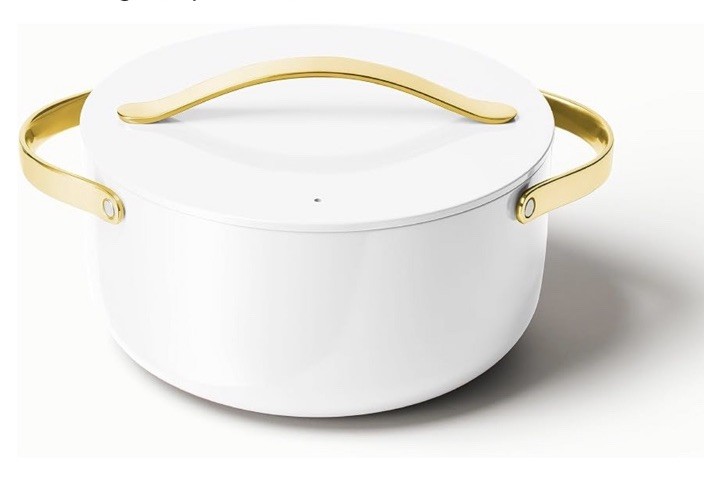 Caraway Dutch Oven with Lid 6.5 Qt, 10.5″ Non-Stick Ceramic Coating White/gold