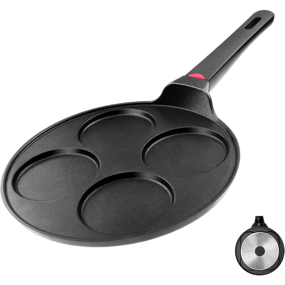 10.5in Nonstick 4-Mold Pancake Pan PFOA Free Induction Crepe Egg Griddle