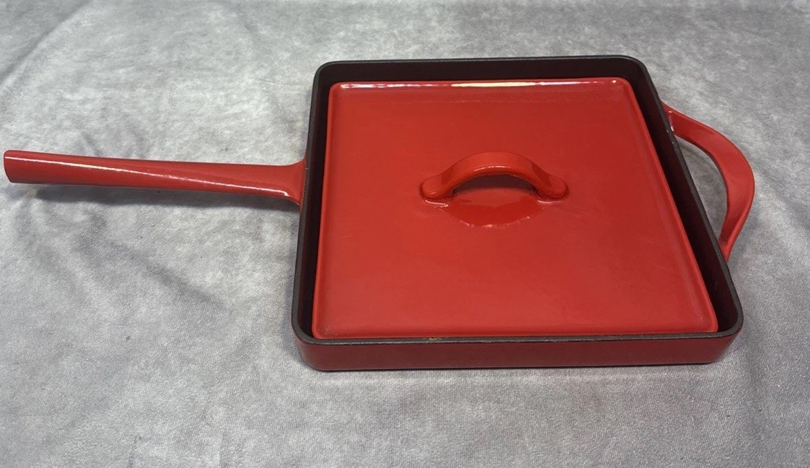 Giada De Laurentis GDL Panini Press Grille Pan Fry Cast Iron Red Enamel 10 Grill